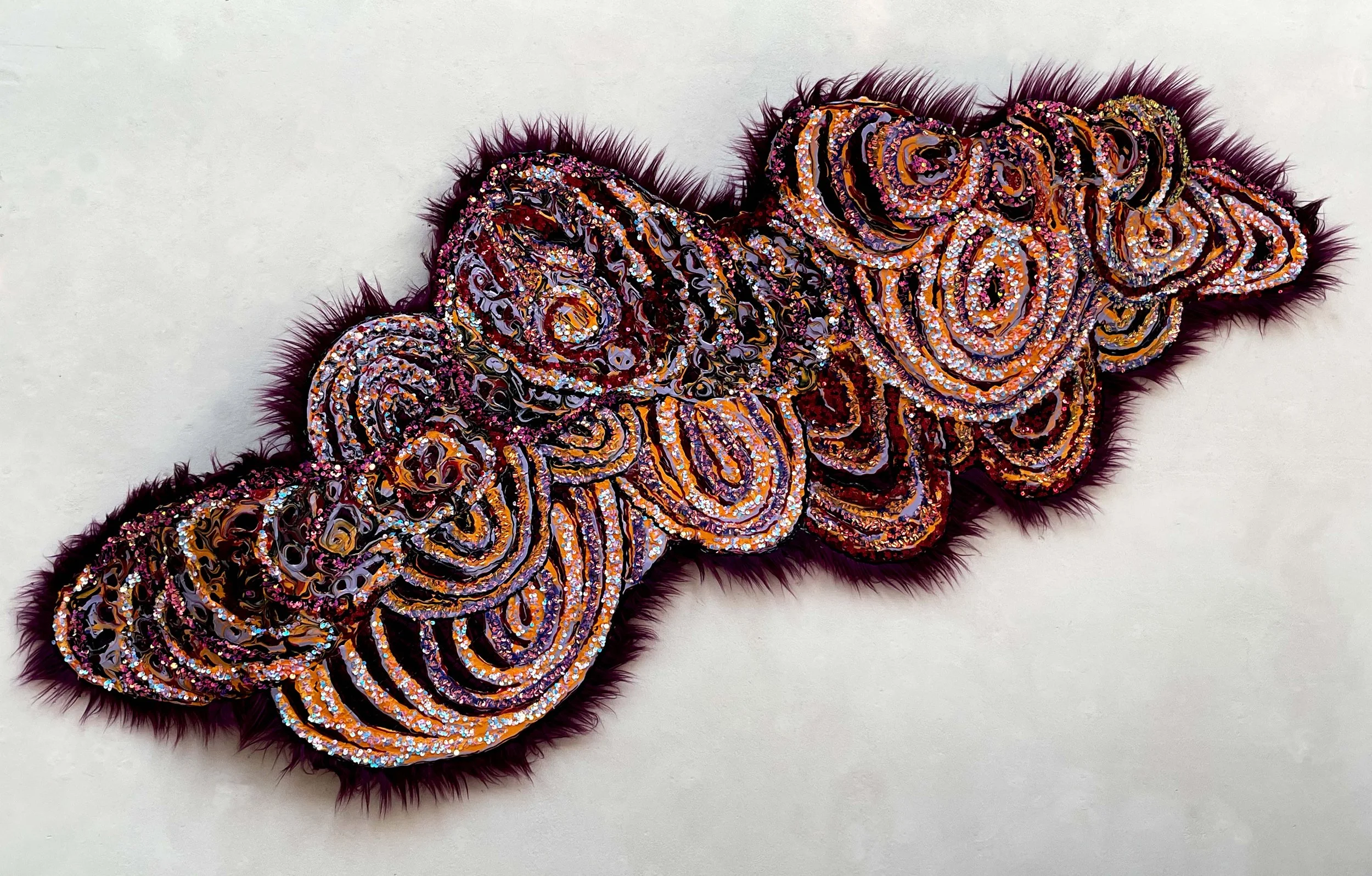 Wearable Wrap_Acrylic paint, sequined fabric, rhinestones, faux fur_60x23.jpg