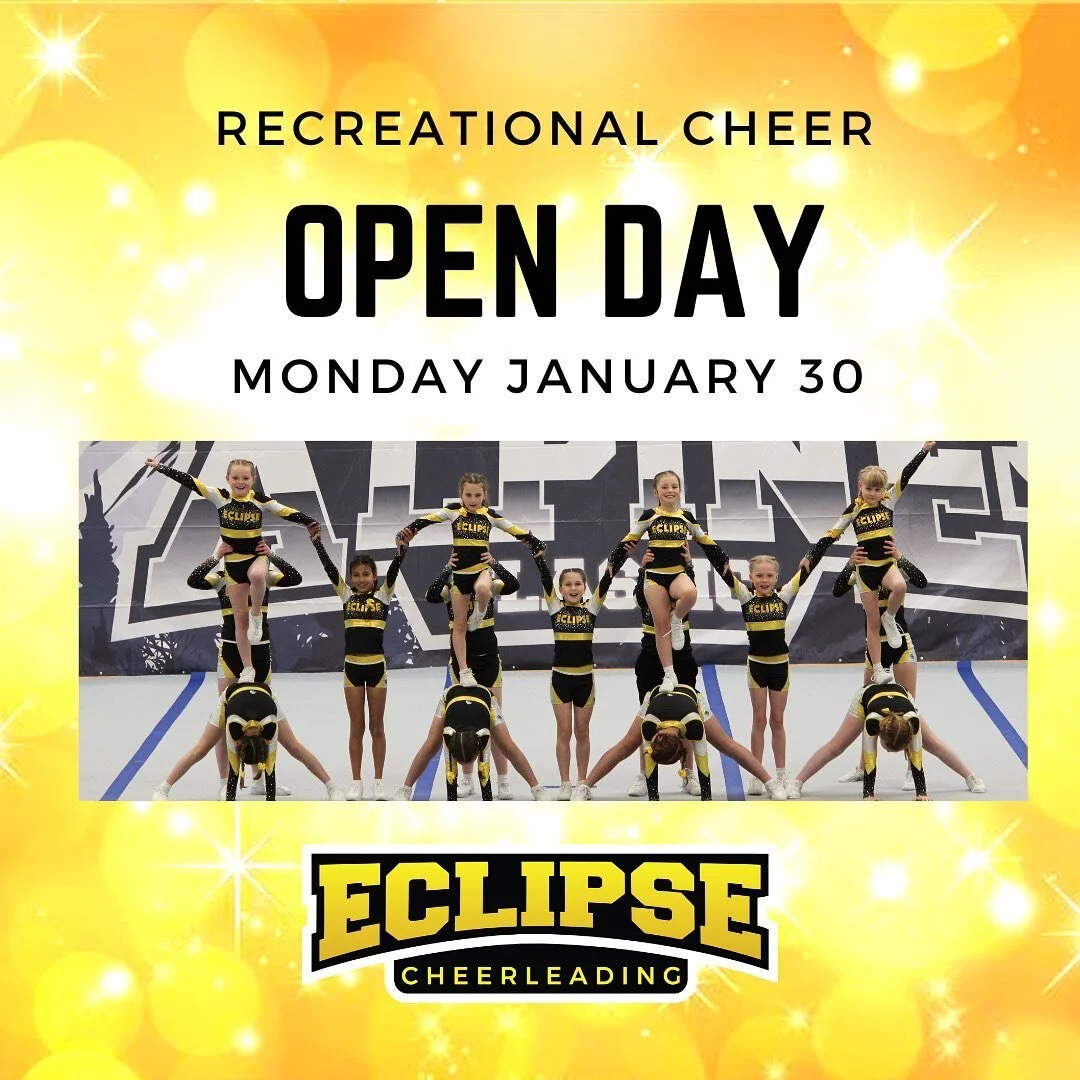 Save the date 💛 try cheerleading for FREE! Monday 30 January 4-5pm. Register for a trial class on our website or email office@eclipsecheerleading.co.nz

.
.
.
.
 #cheerleading #cheerleaders #cheerlife #team #friends #family #fitfam #fitgirls #l4l #l