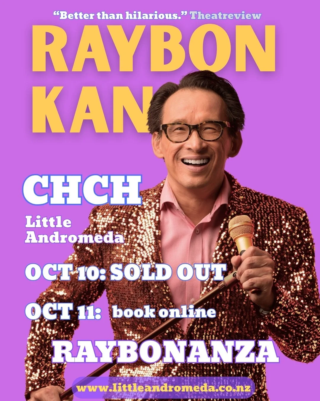 I'm stoked the first show of the tour is SOLD OUT in CHCH. Tickets still avail in Chch for Sat Oct 11. Then onwards to Auckland, Palmy, Whanganui, New Plymouth, Wellington, Levin and Paraparaumu. 
Find tickets at 
https://linktr.ee/raybonkan