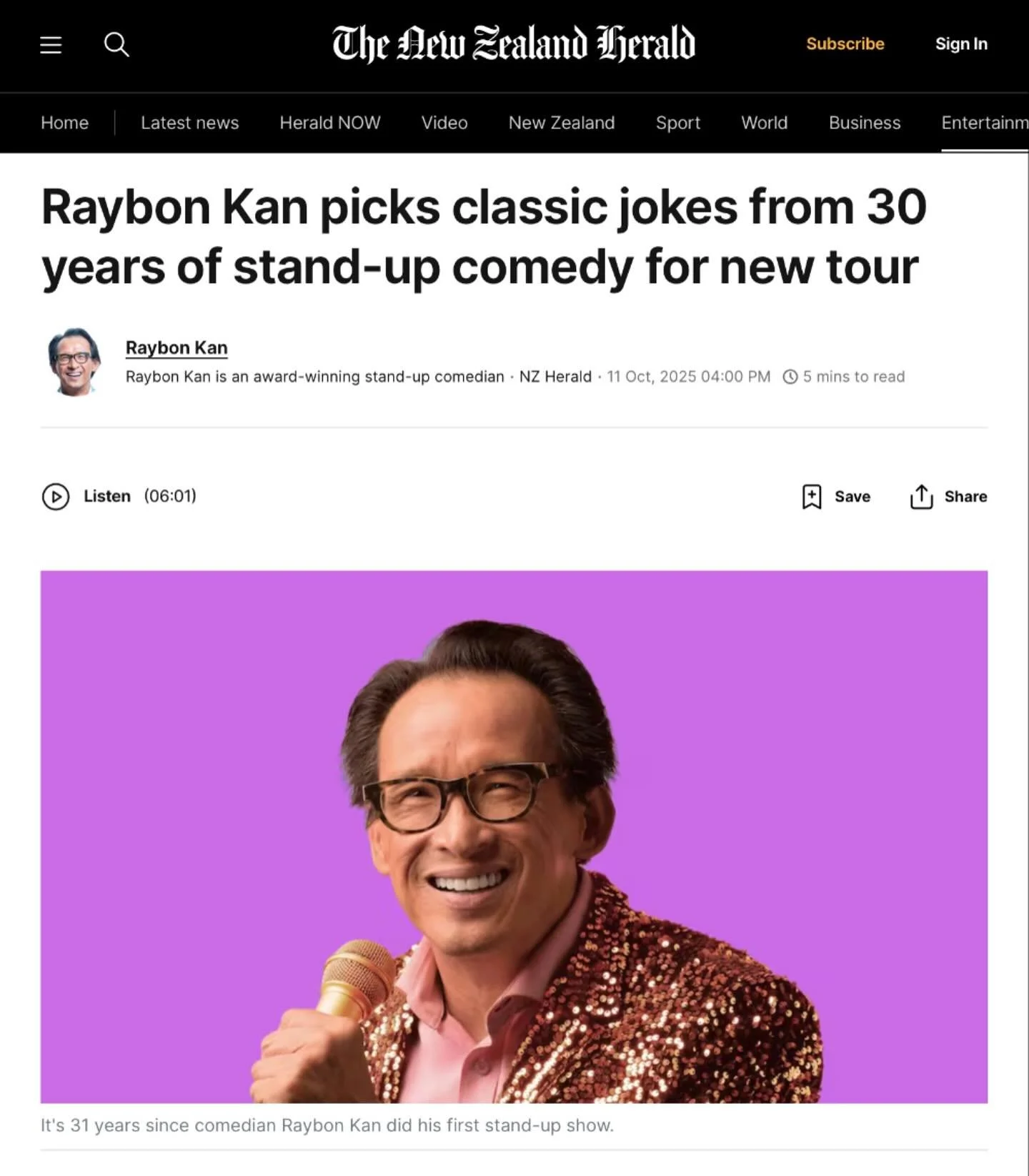 A piece I wrote for the Herald yesterday &mdash; the tour hits Auckland this week. https://www.nzherald.co.nz/entertainment/raybon-kan-picks-classic-hits-from-three-decades-of-stand-up-comedy/DMCHLRF6QREXHDFYAXRYJY4PMQ/