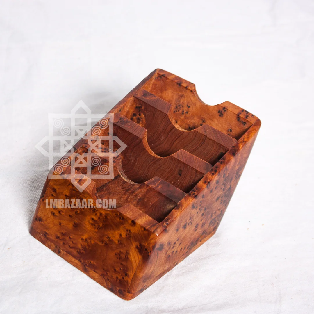 Hand-Carved Thuya Wood Business Card Holder
