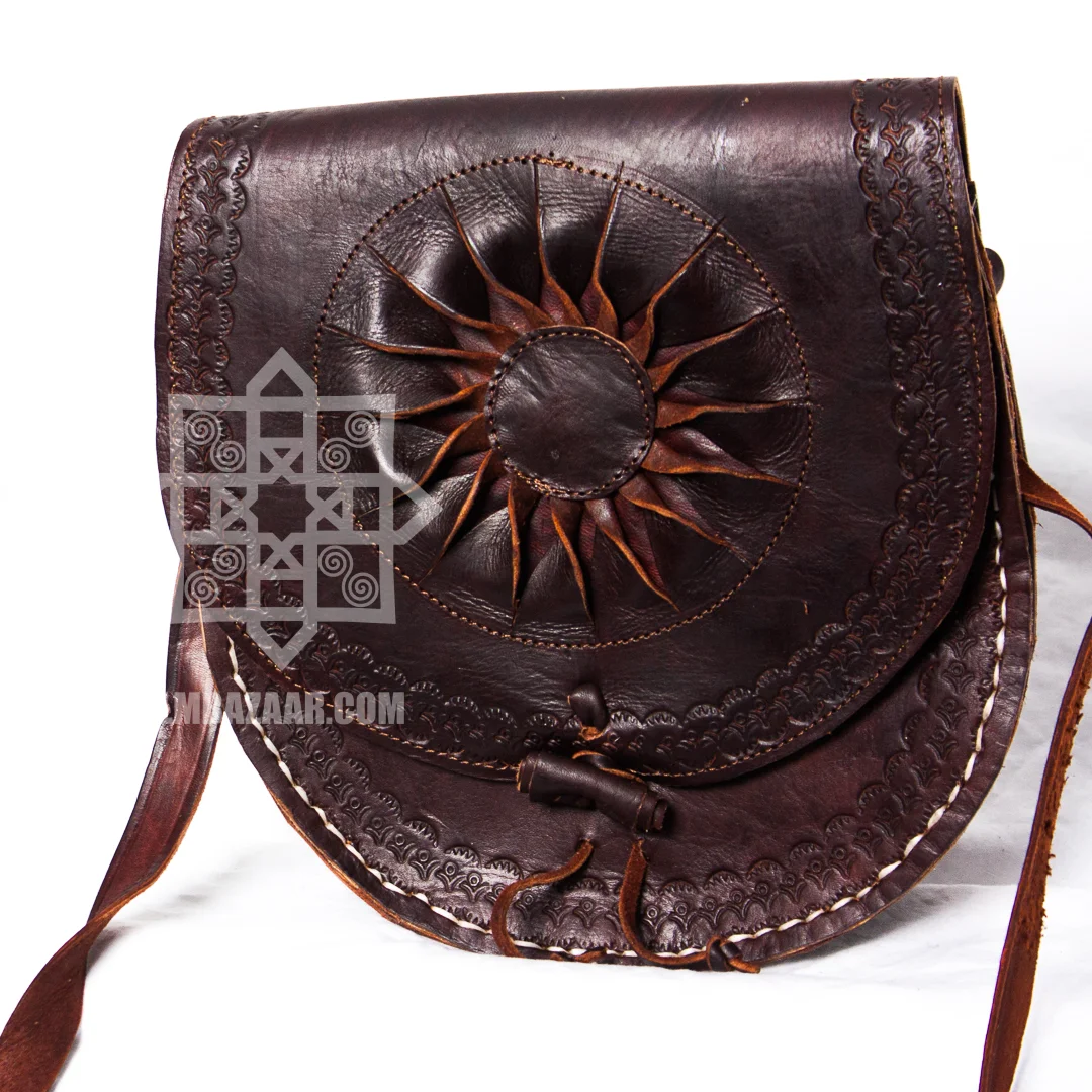 Chocolate Leather Sunburst Saddle Bag
