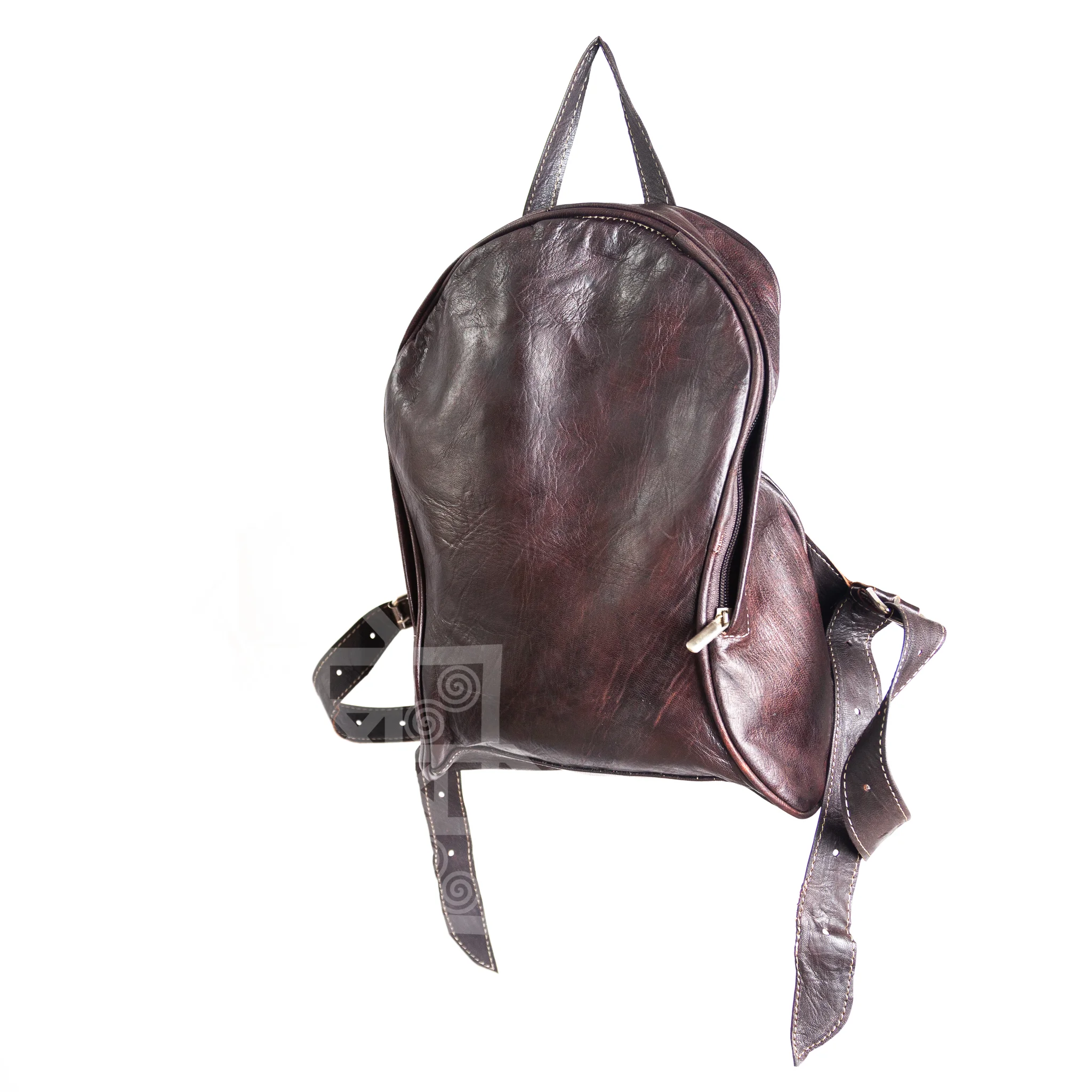 Sleek Zipped Chocolate Leather Bookbag
