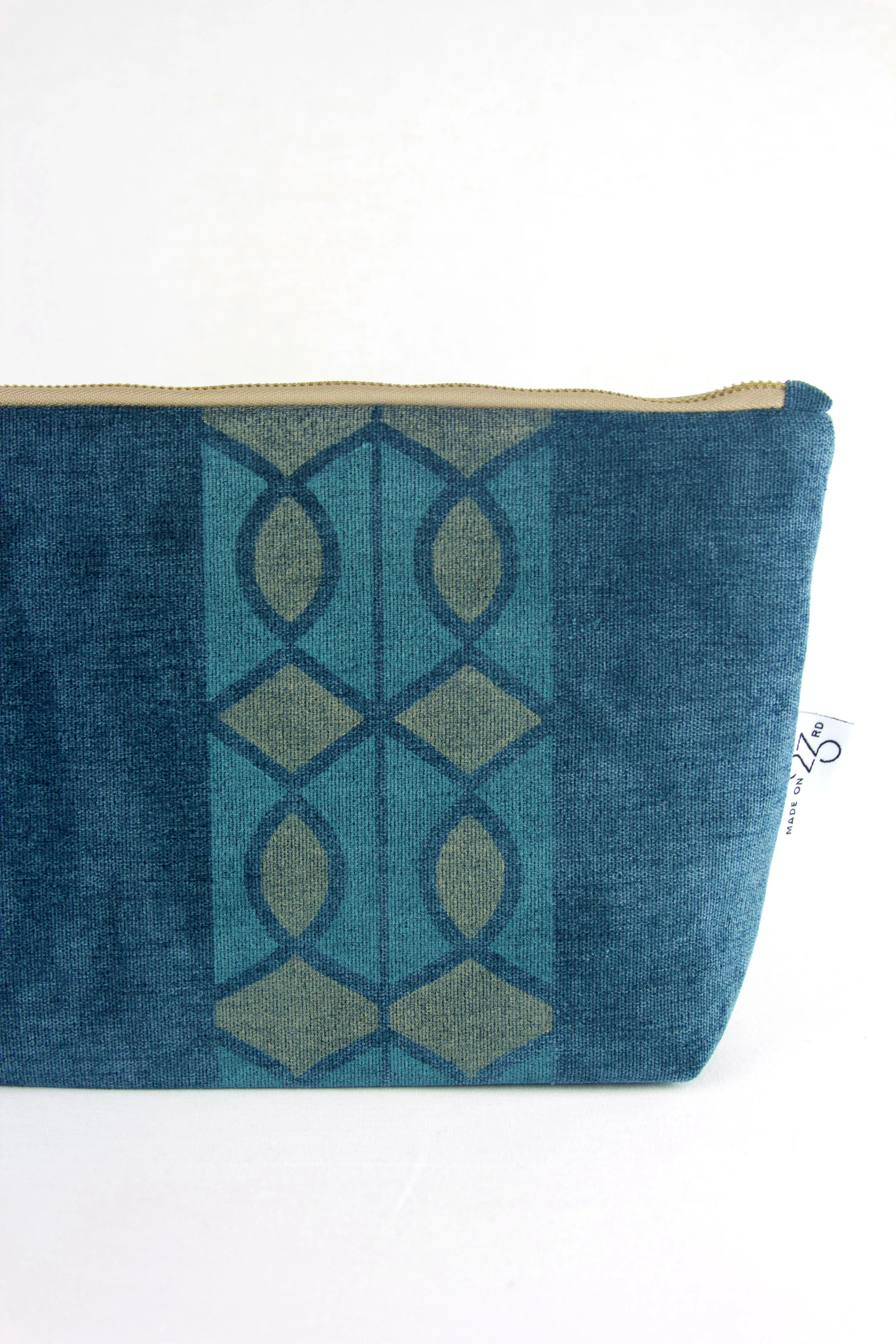 Velvet handbag, purse, zipper pouch, handprinted, blockprinted