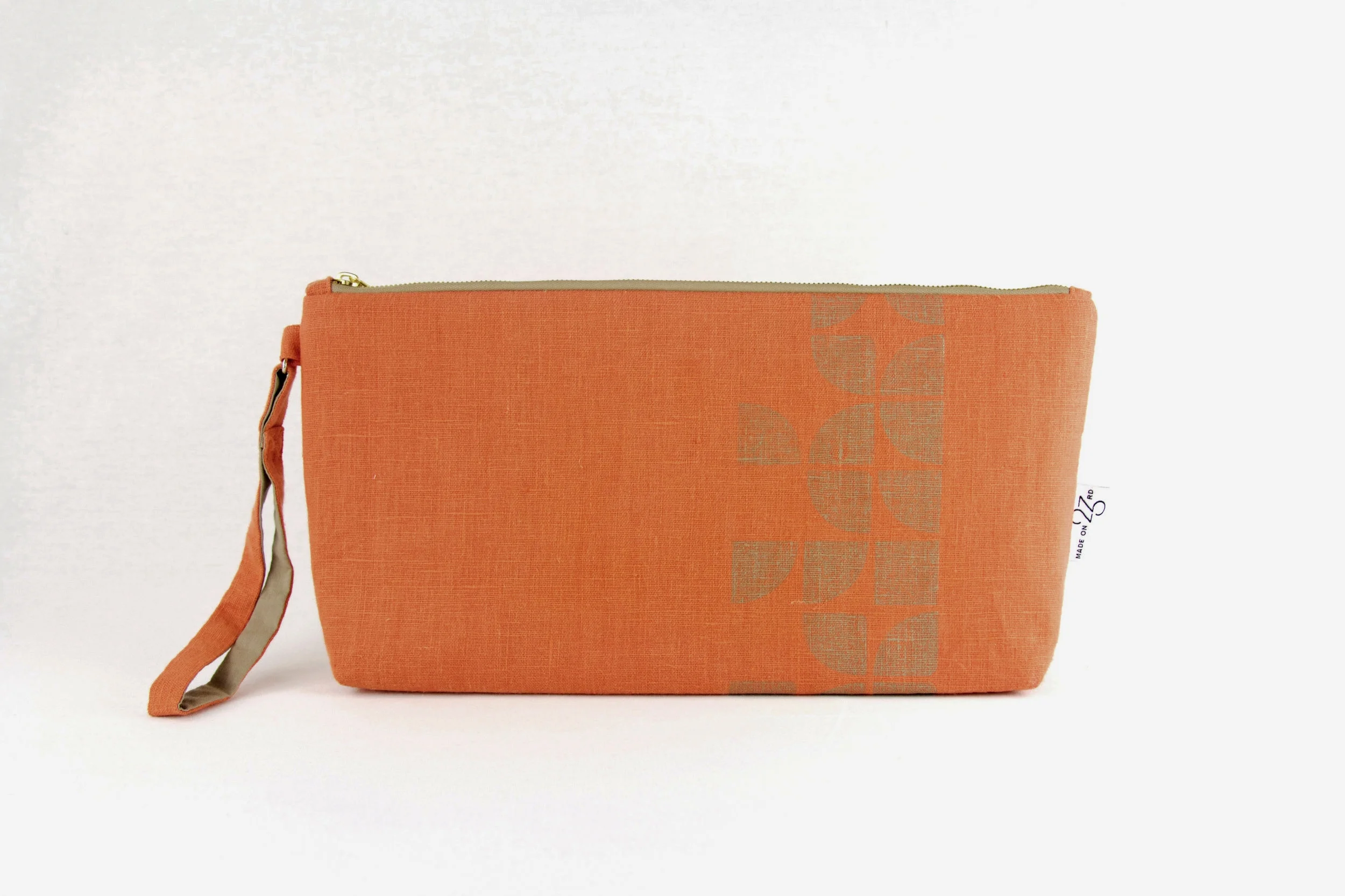 Velvet handbag, purse, zipper pouch, handprinted, blockprinted, linen
