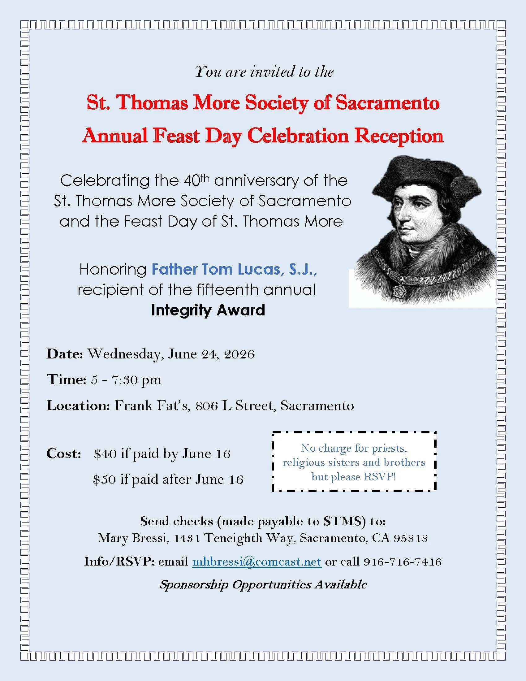 Flyer for June 24th Feast Day event; see also Feast Day below for info