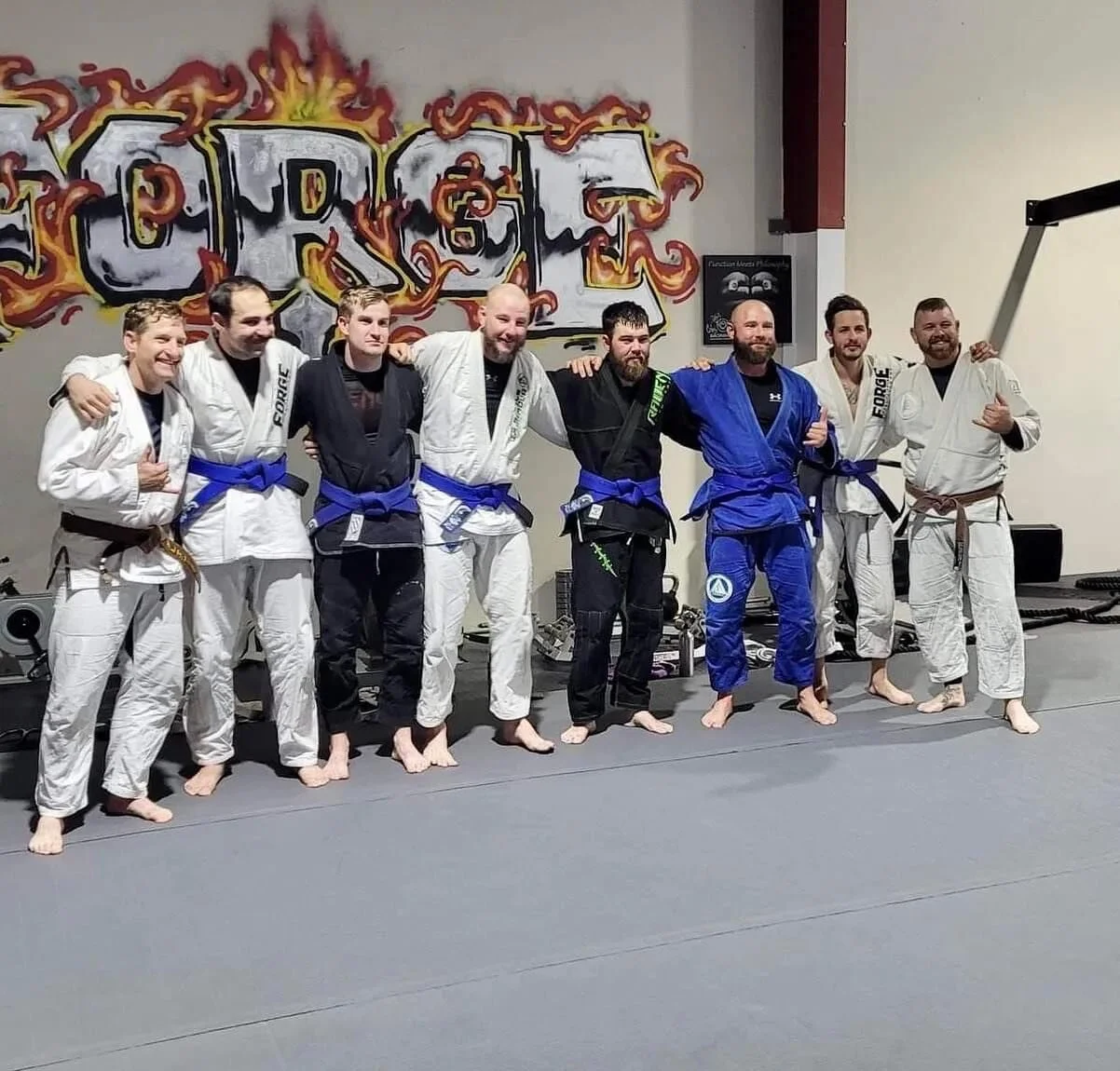 The great blueing of 2022.

A massive congratulations to 6 new blue belts at Forge.

The blue belt culminates their foundational learning, and is normally the belt that has the steepest learning curve as most people step on the mats knowing nothing (