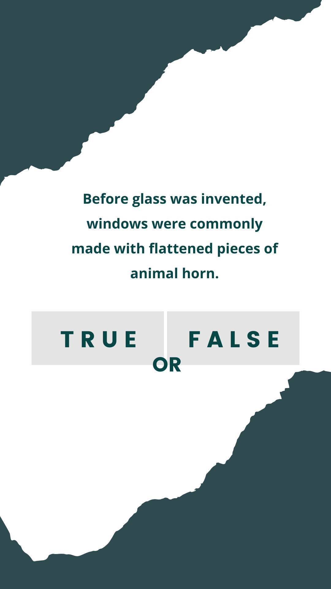 Before glass was invented, windows were commonly made with flattened pieces of animal horn. 

[true/false]