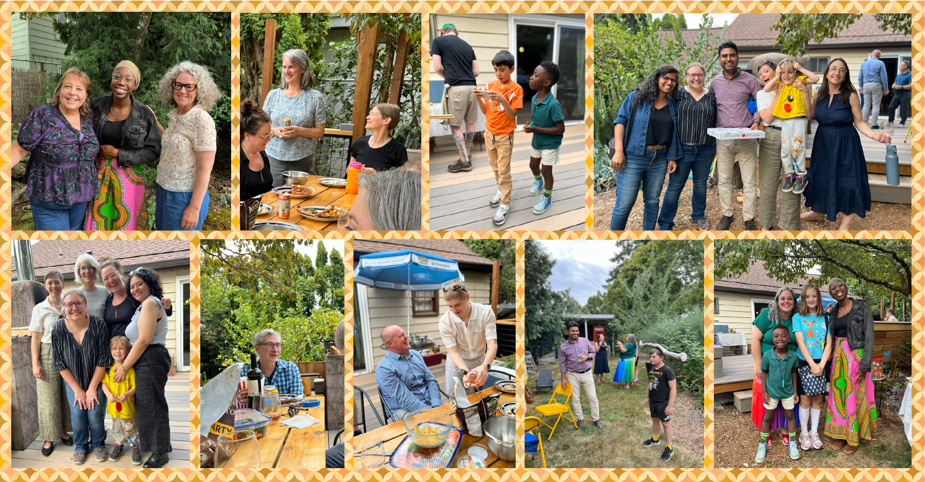A collage of nine photos of HDC staff and family at a summer gathering.