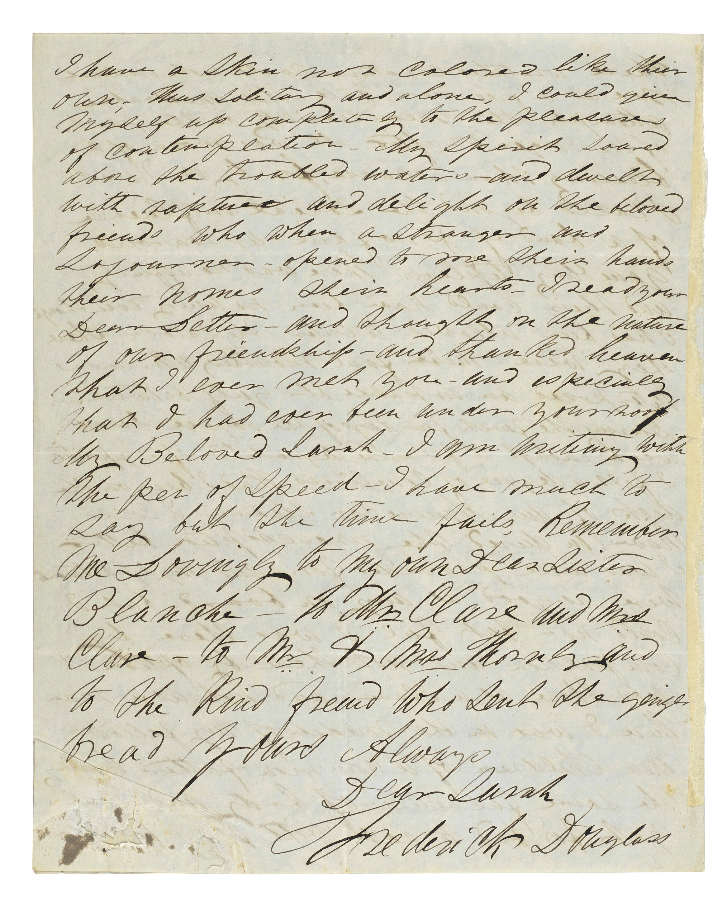  Autograph Letter Signed ("Frederick Douglass") to "Dear Friend" as he returns to America a Free Man, April 29, 1847 