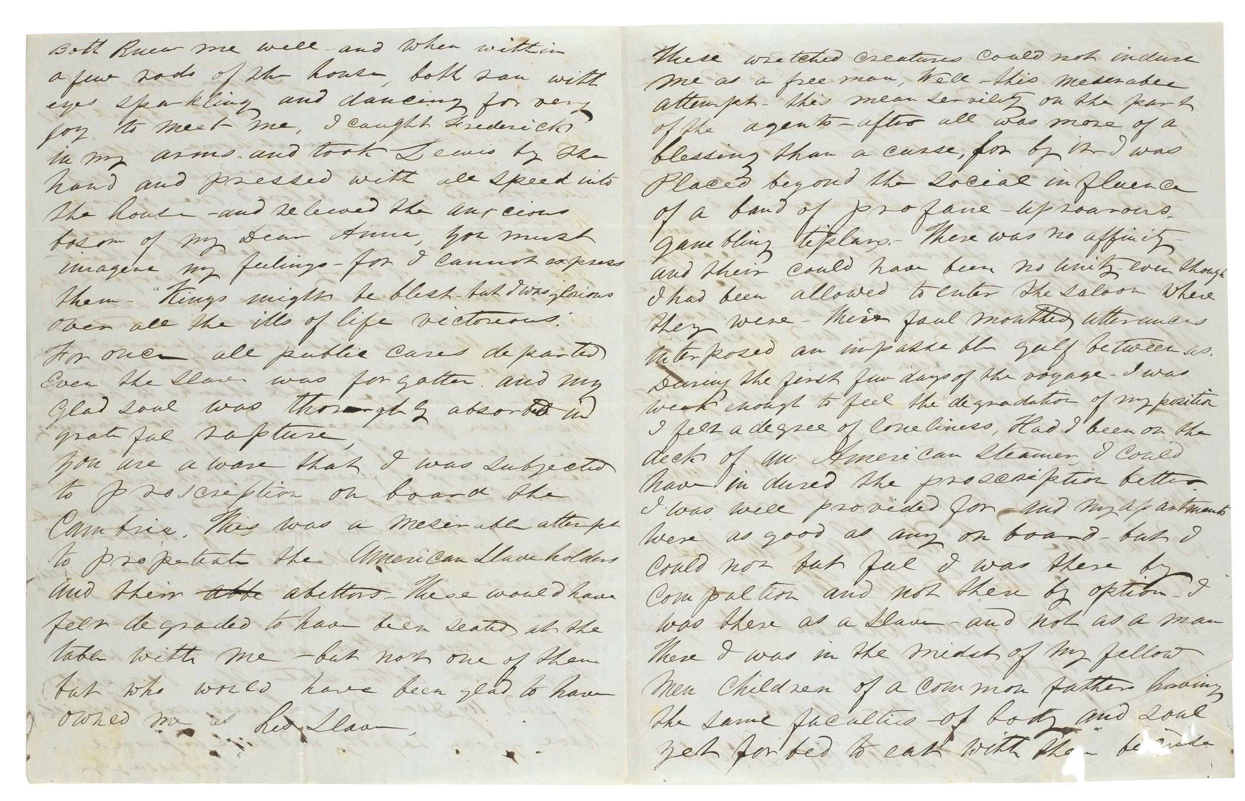  Autograph Letter Signed ("Frederick Douglass") to "Dear Friend" as he returns to America a Free Man, April 29, 1847 