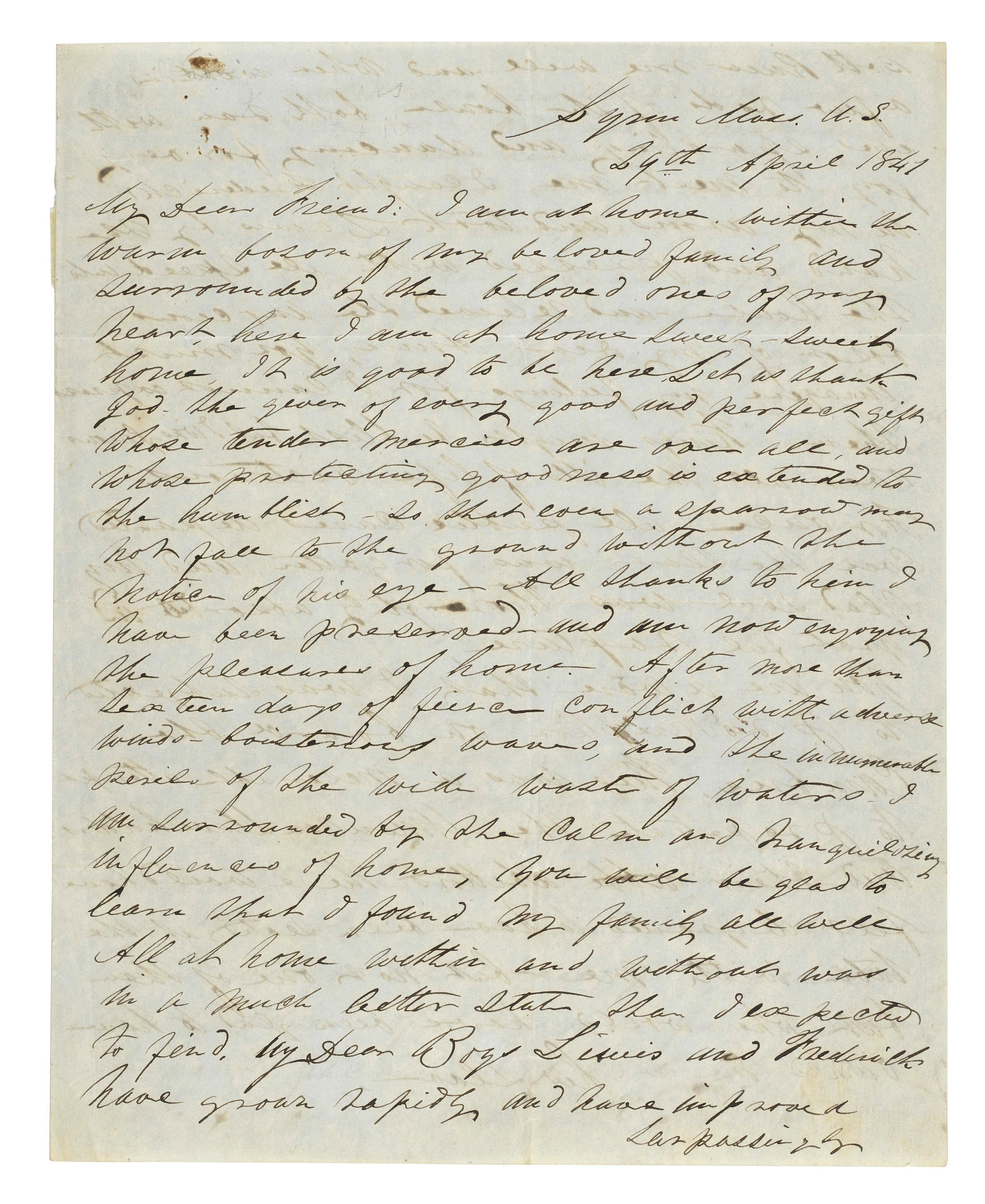  Autograph Letter Signed ("Frederick Douglass") to "Dear Friend" as he returns to America a Free Man, April 29, 1847 