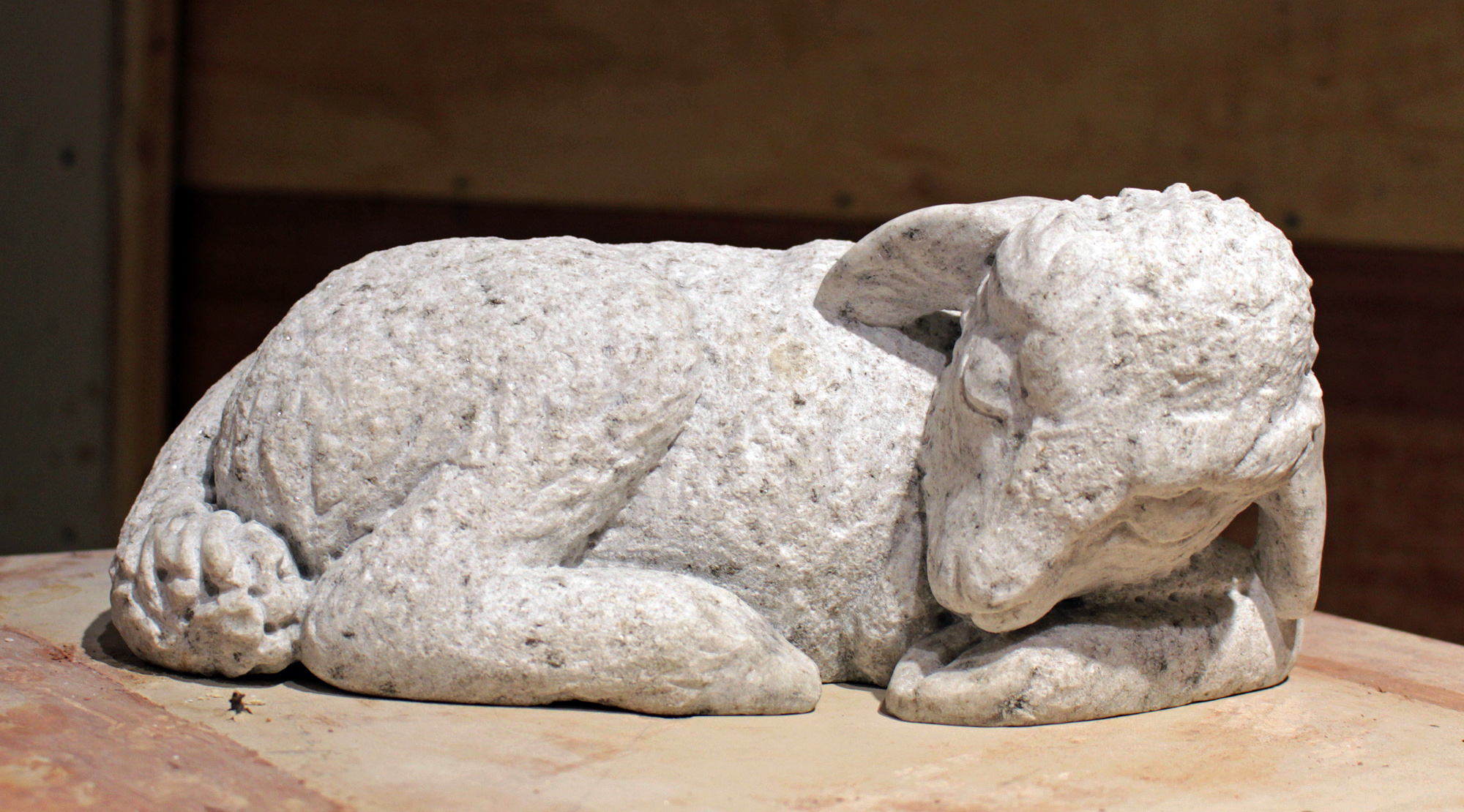 Sleeping Lamb Granite Carving 