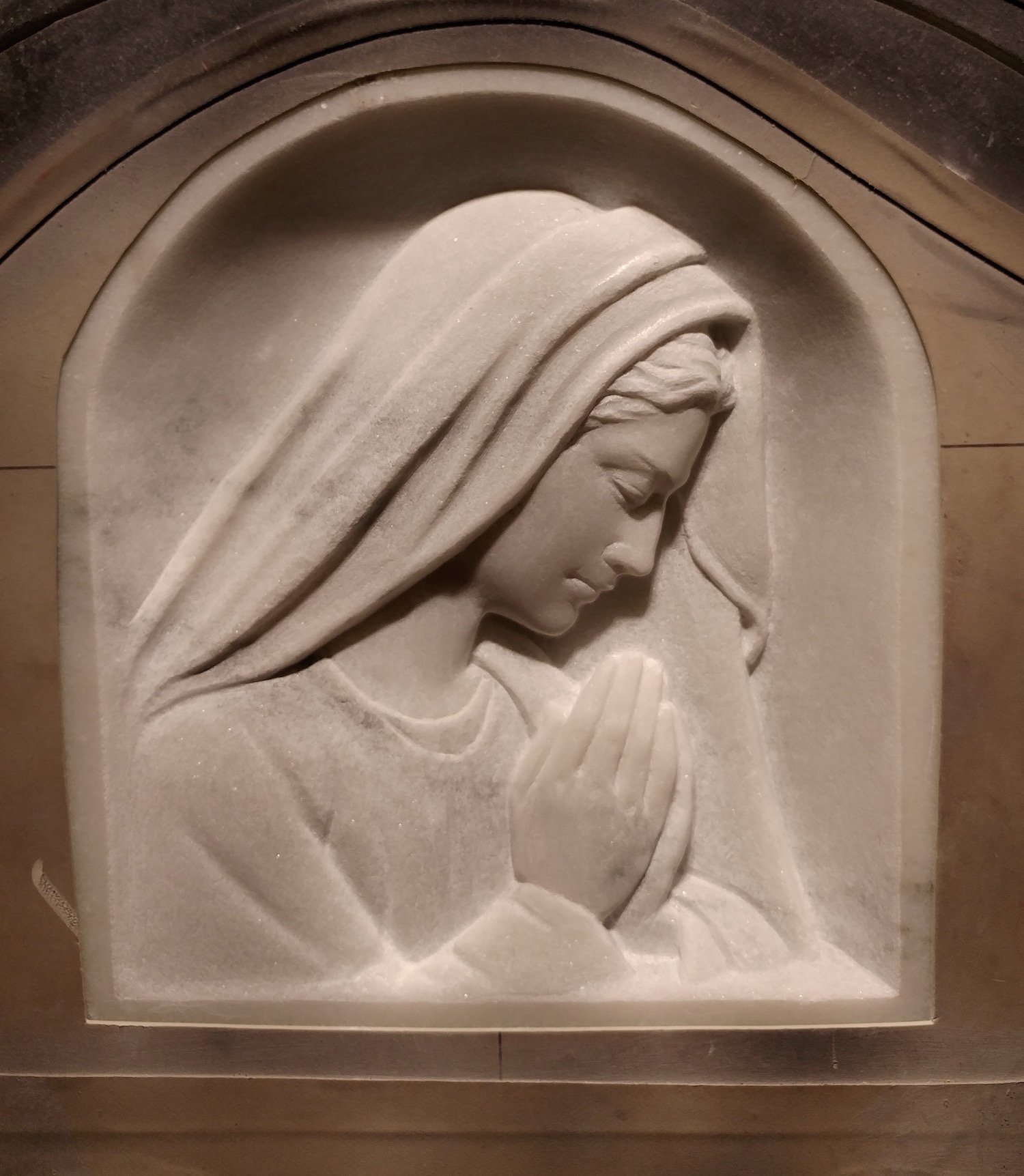 Praying Madonna Marble Relief Carving