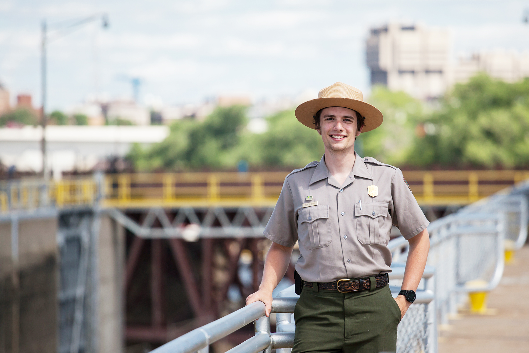 National Park Service ranger at Upper St. Anthony Falls Lock and Dam.