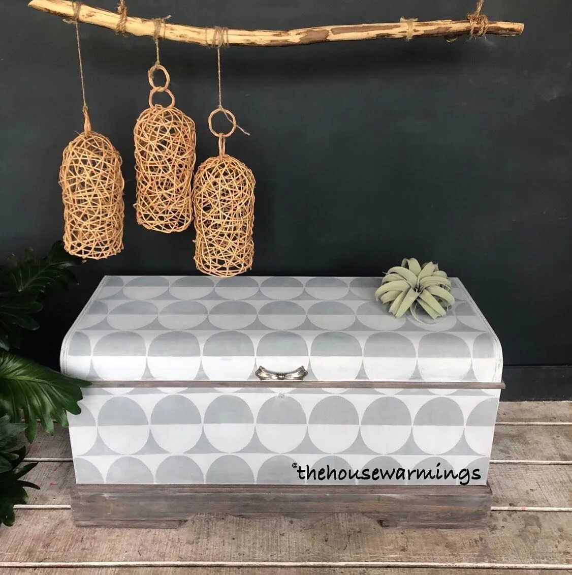 A mix of vintage, modern and natural wood.This beautiful cedar chest is available. The inside smells delicious like cedar.  Dimensions: H 22&rdquo; w 43 1/2&rdquo;, d 18 1/2&rdquo;