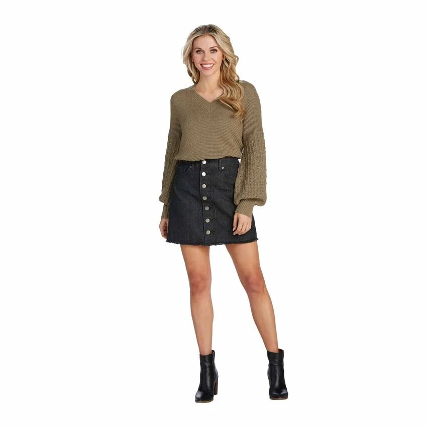 black skirt button front