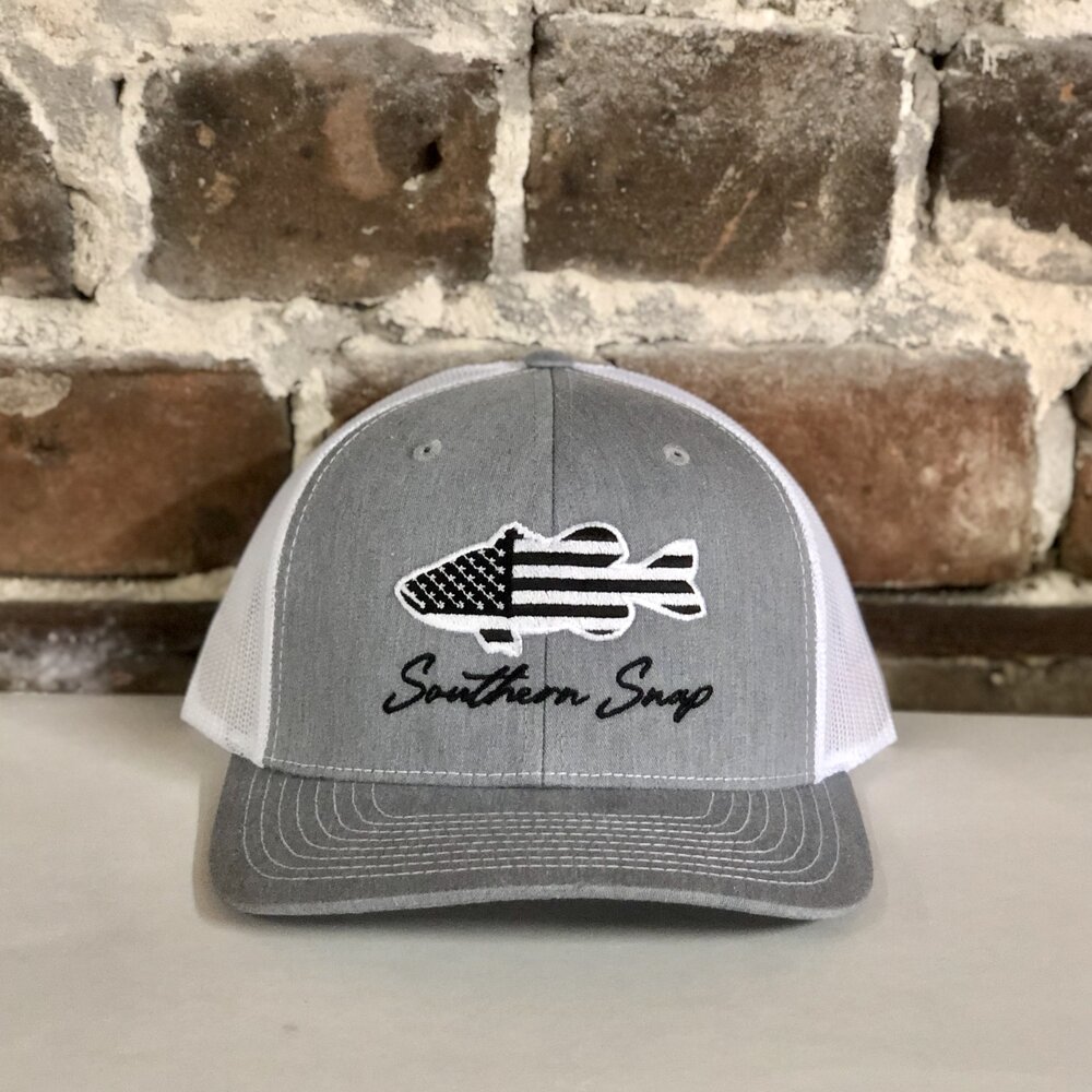 Joseph's Clothier — Southern Snap Black and White American Flag Largemouth Bass  Trucker Hat ( 3 Hat Colors )