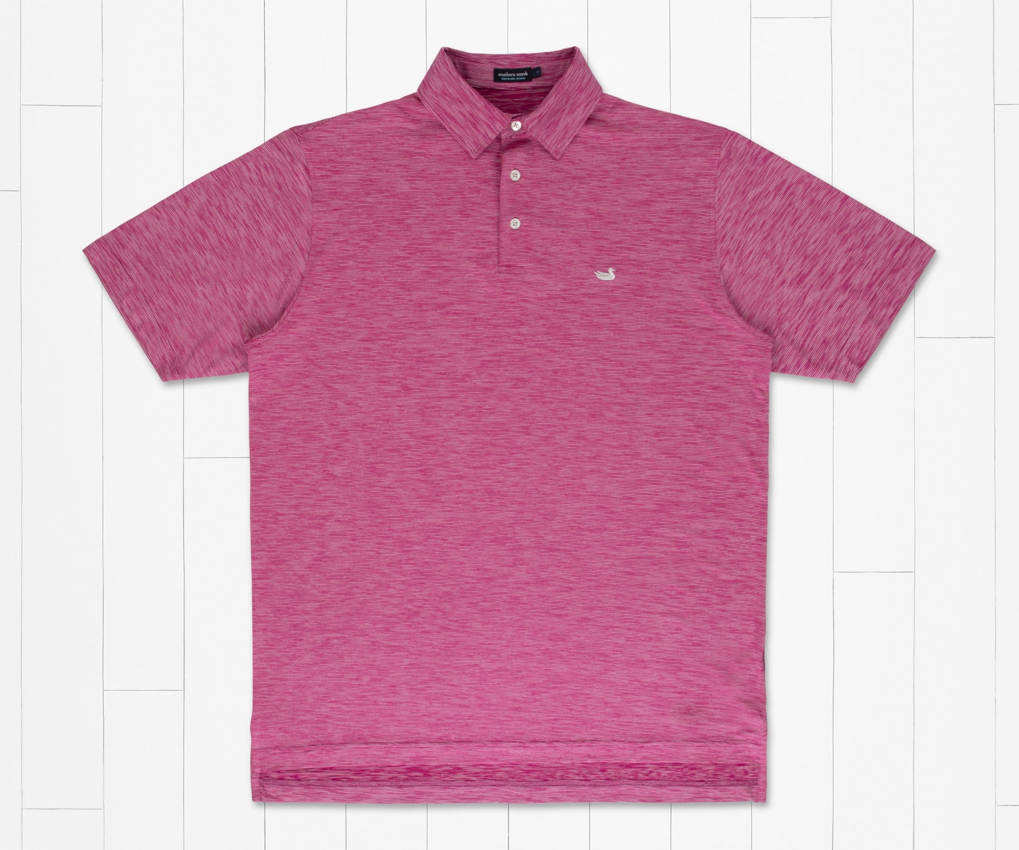 Southern Marsh Berkeley Striped Performance Polo in French Blue and Midnight Grey