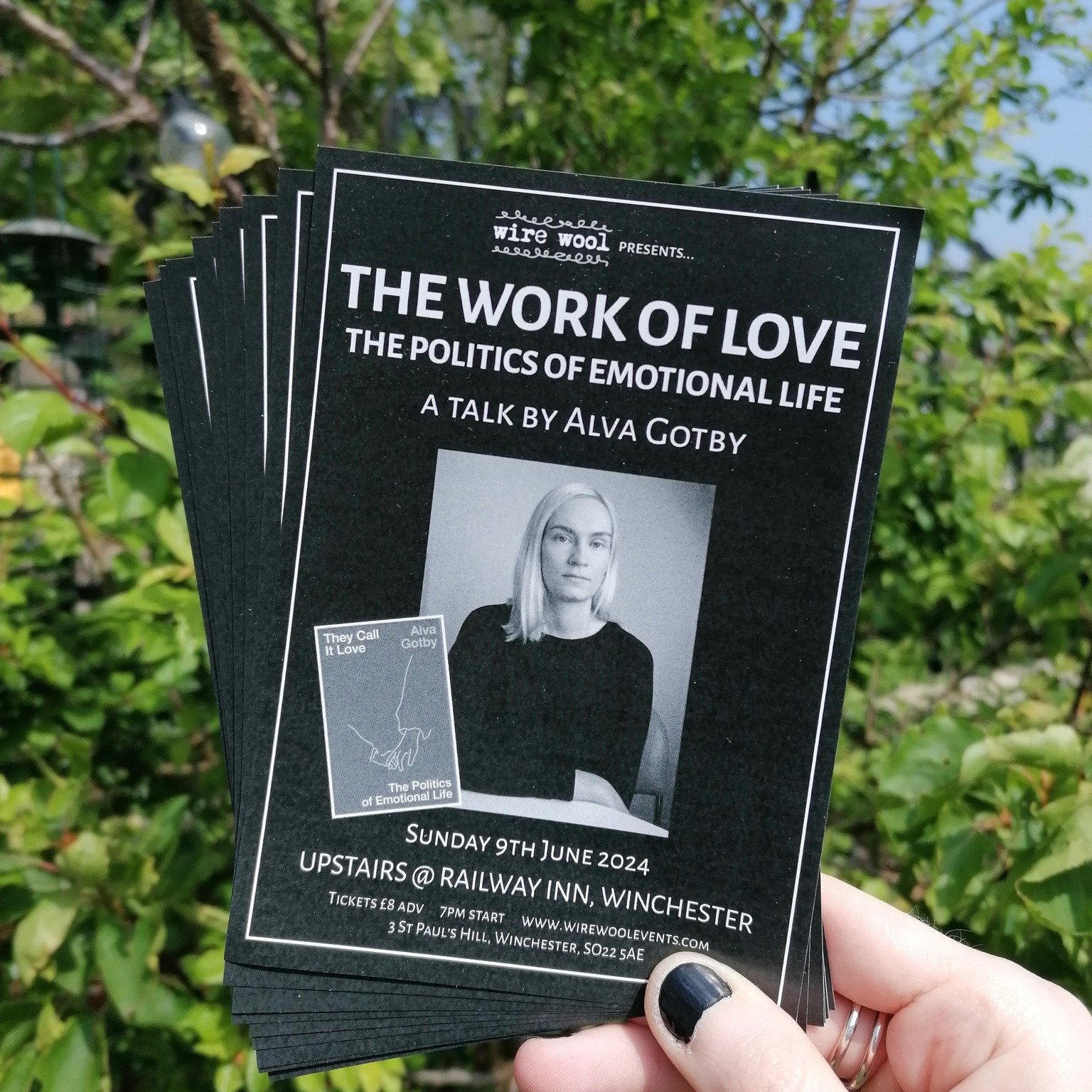 🌞 One month today! Who's coming?

Join author and thinker @alva.gotby at @railwaylive #Winchester as she explores the perceptions and politics of emotional life. 

🤔Is love work? 
💭Who performs this? 
🤨Who benefits from it? 
😎How might we create