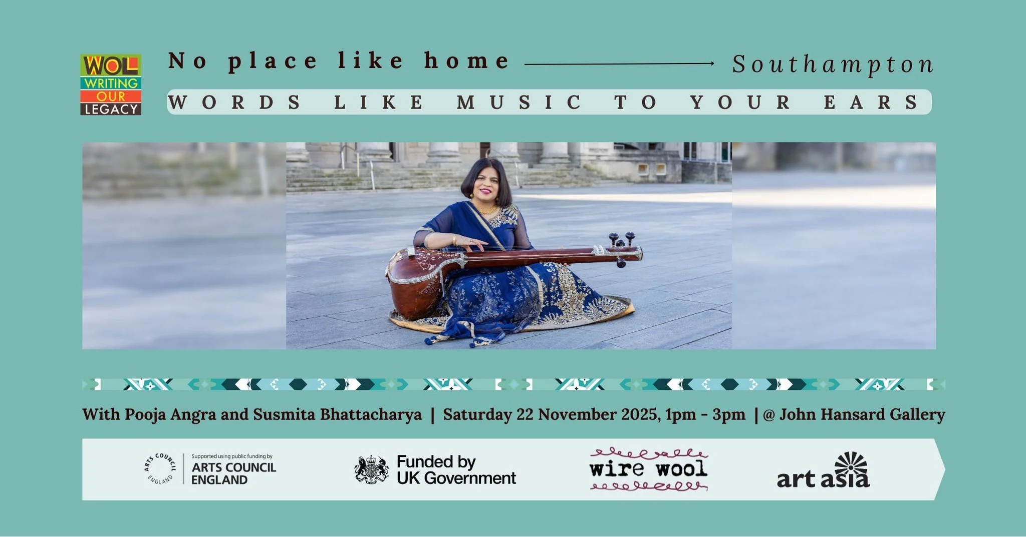 🎼Just a single week until @poojaangraindiansinger  and @susmita_b_writer help you make a song from your words!

Part of @writingourlegacy 's fabulous No Place Like Home programme, here in #Southampton. These events are for and by BPoC people, with a