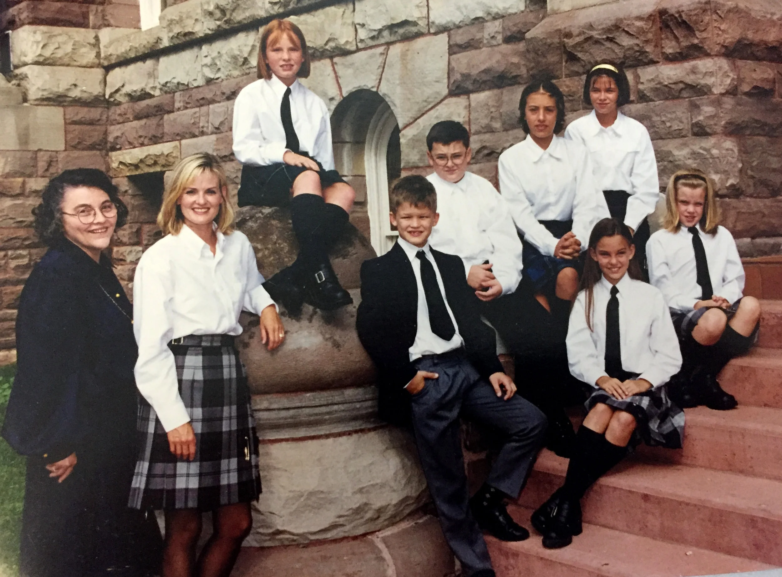 Miss Hurley, Mrs. Forgie and the Original First Seven Students of The Oxford School. Fall of 1999.