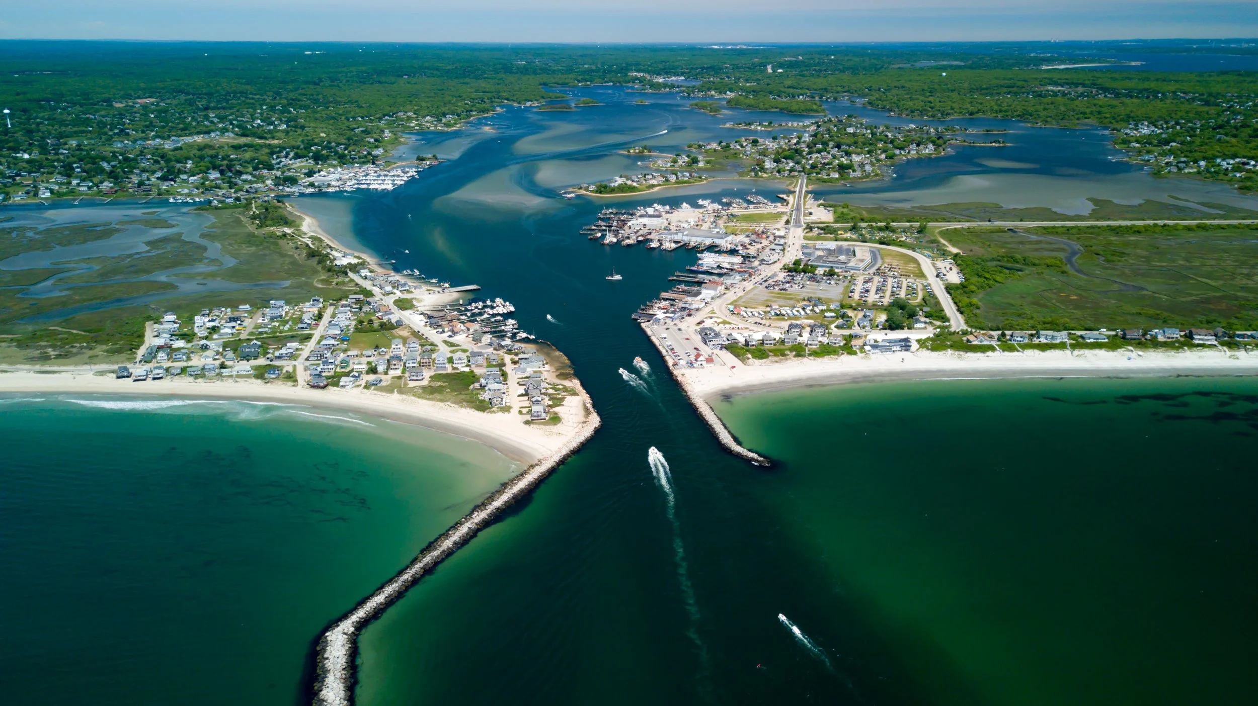 An aerial shot of the Port of Galilee, Rhode Island, where Sea Fresh lands the majority of its seafood