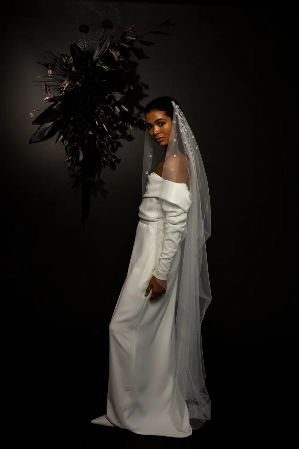 Blue Meadow Bridal // Hollie Veil, Silk flower veil, Drape veil, cool bridal headpiece, Modern Bridal Accessories, Minimal Bridal Style