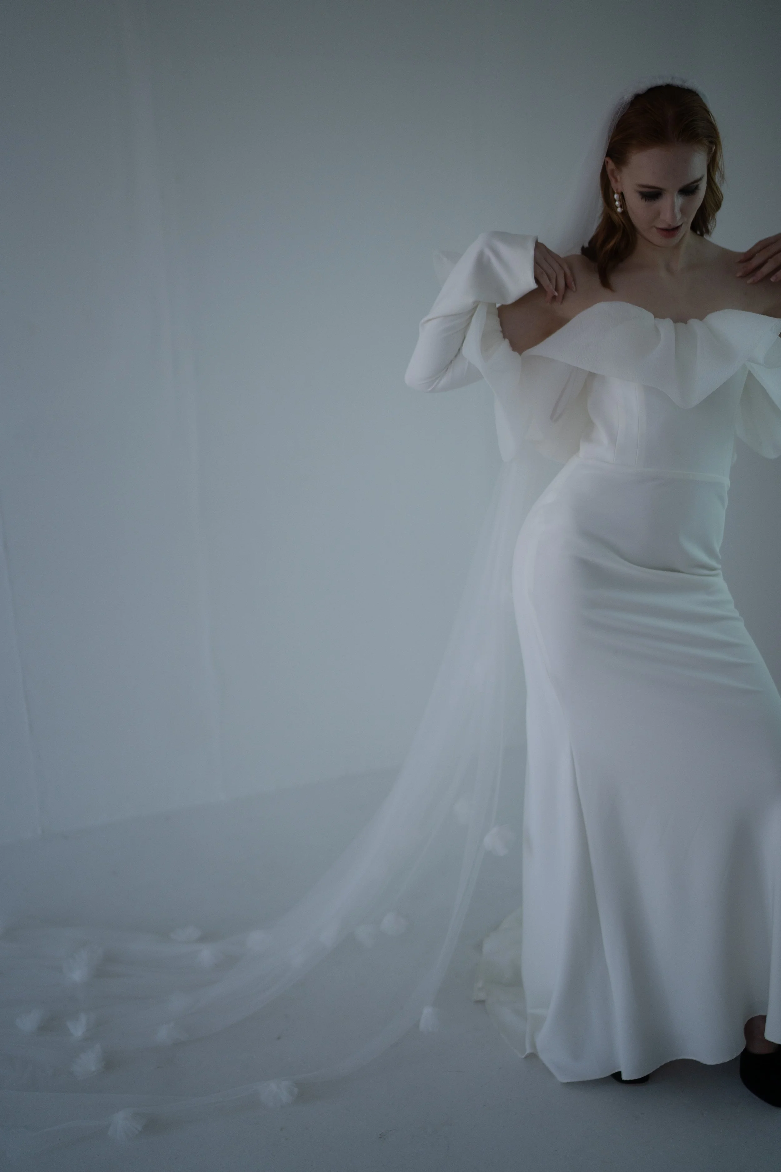 floral ruffle bridal veil