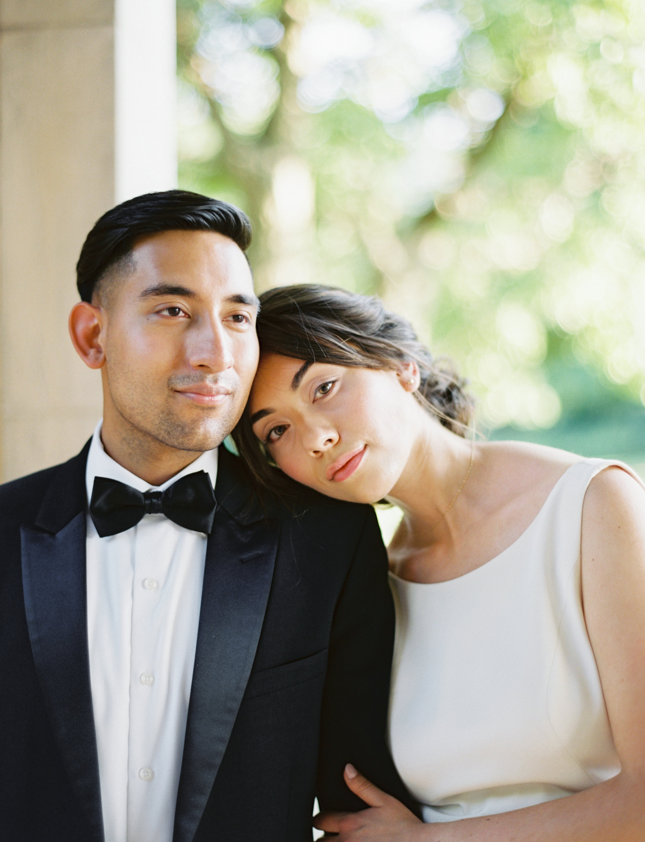 Soft black tie wedding bridal protraits