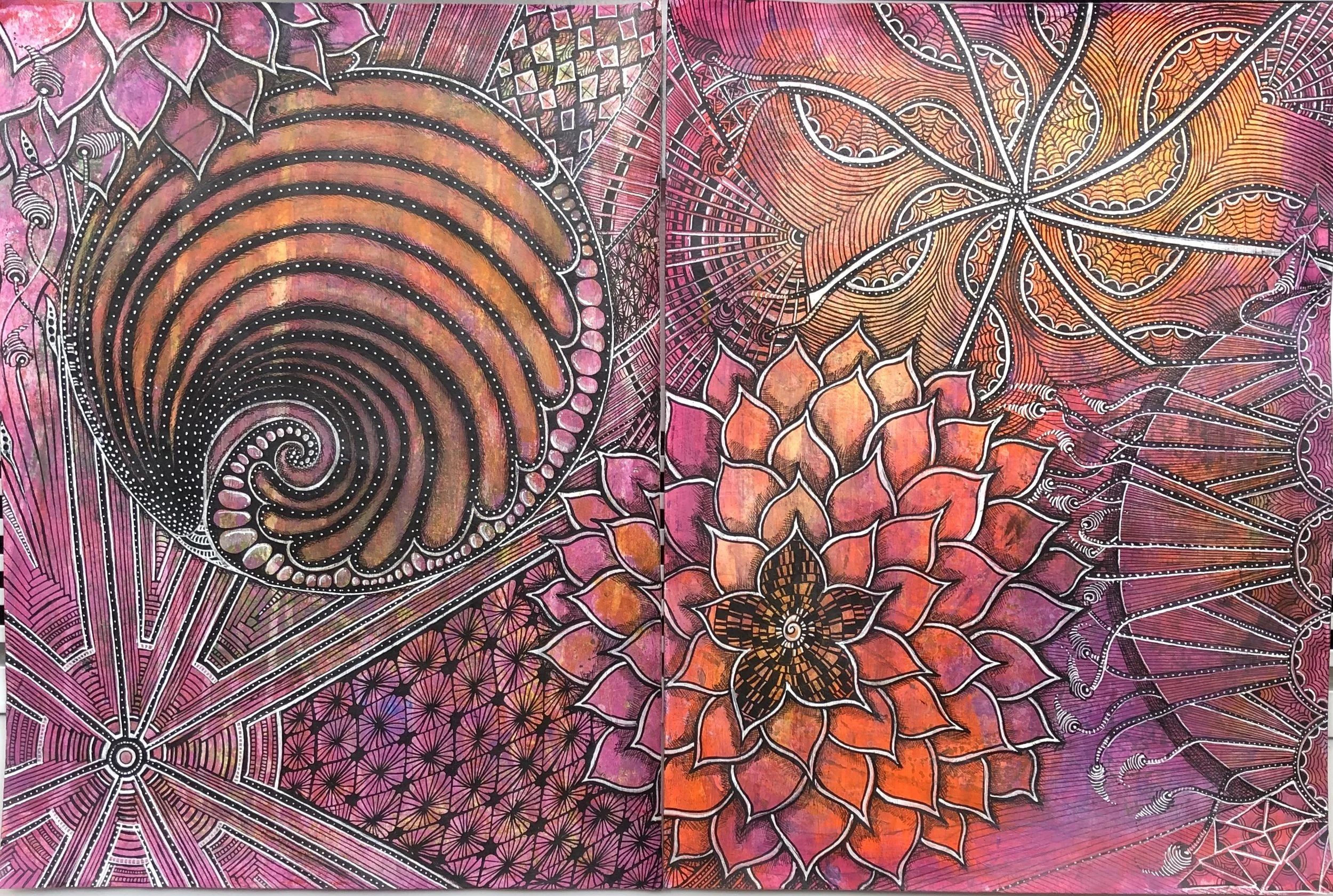 Zentangle Inspired Art (43/44) Diptych 12 x 18