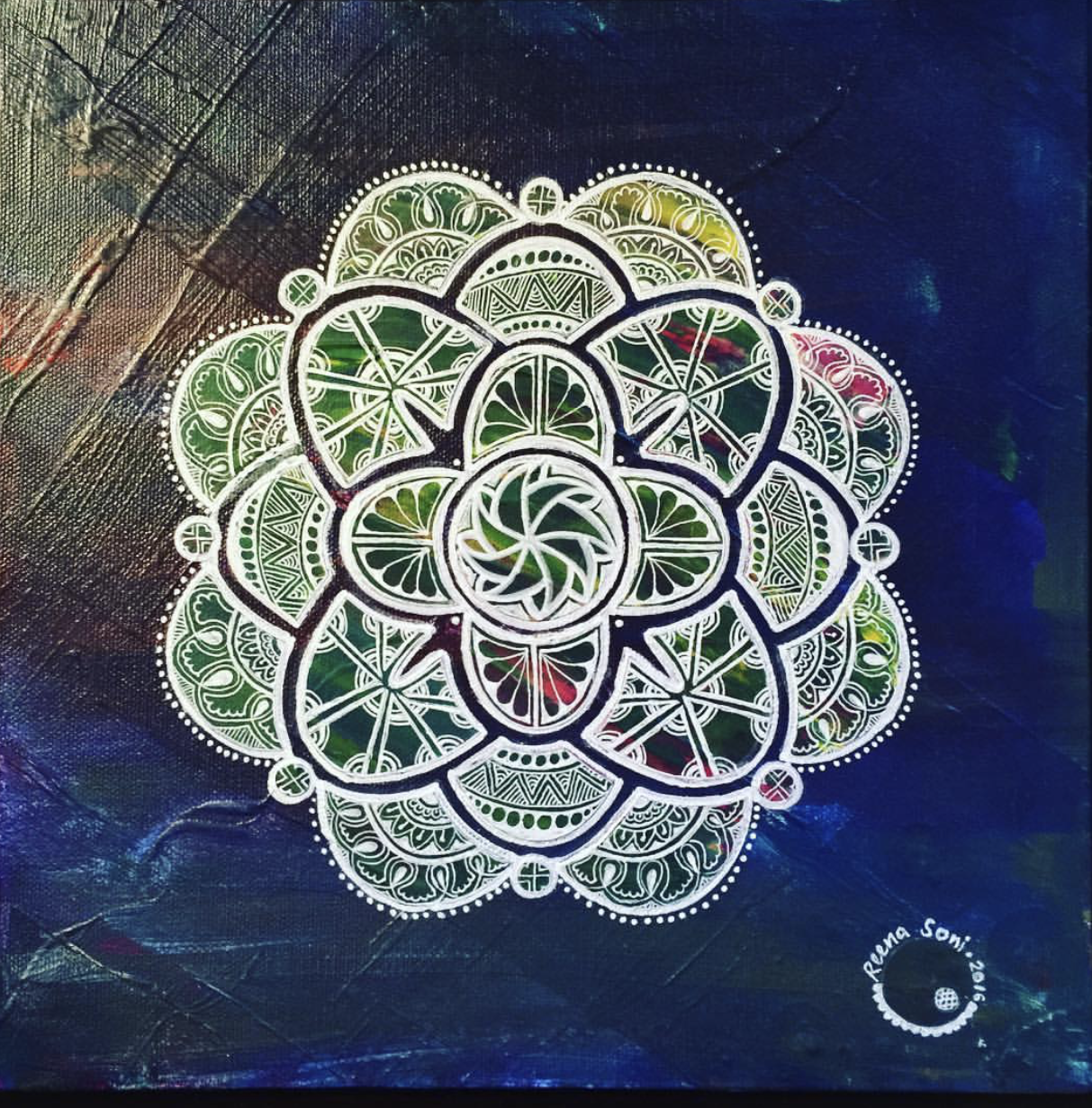 Blue Mandala - 10x10 Acrylic on Canvas Board - SOLD 