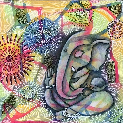 Ganesha - 8x8 Cradle Board - SOLD