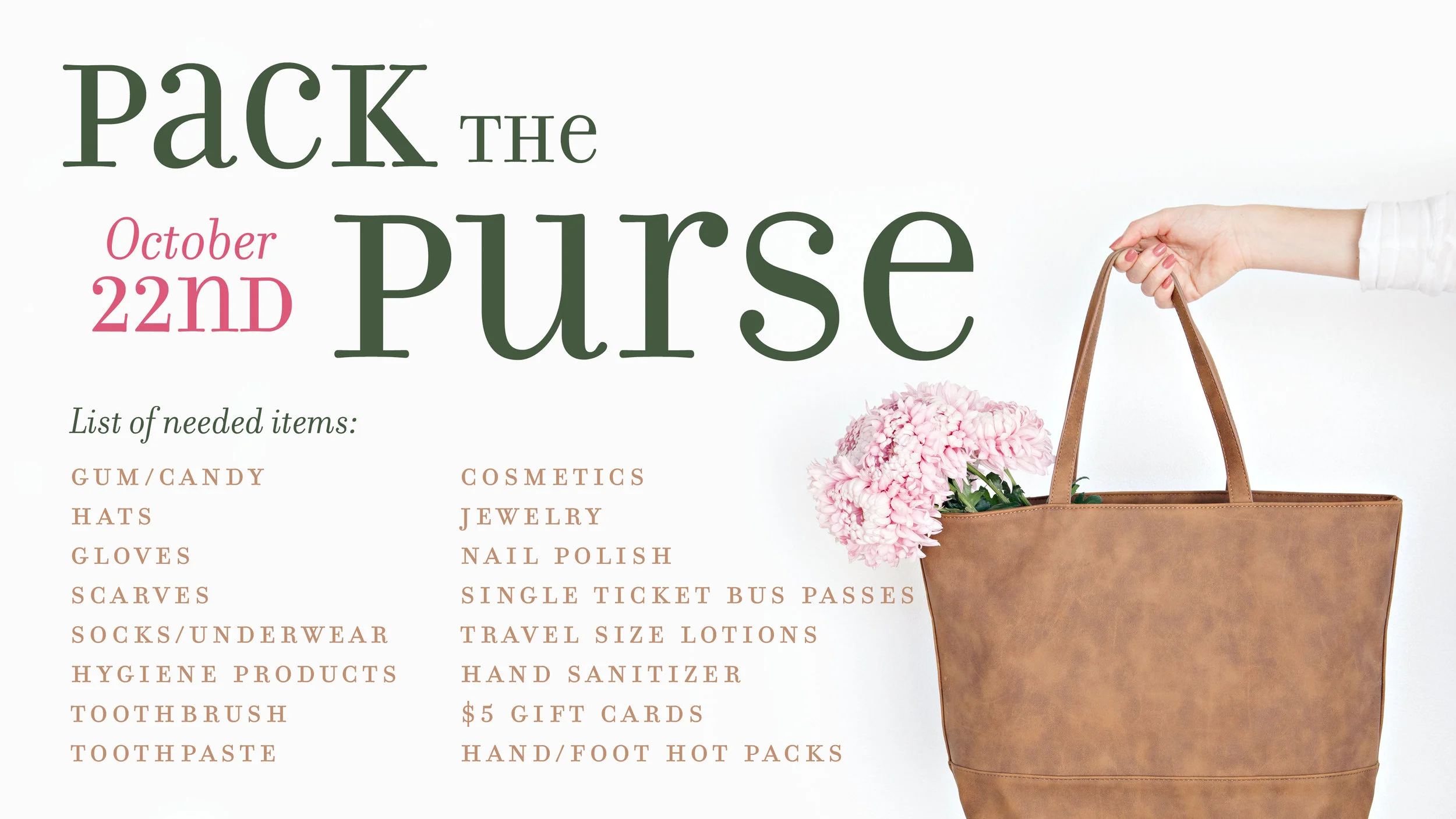 Pack the Purse by Motivational Me at Foundations Church October 22