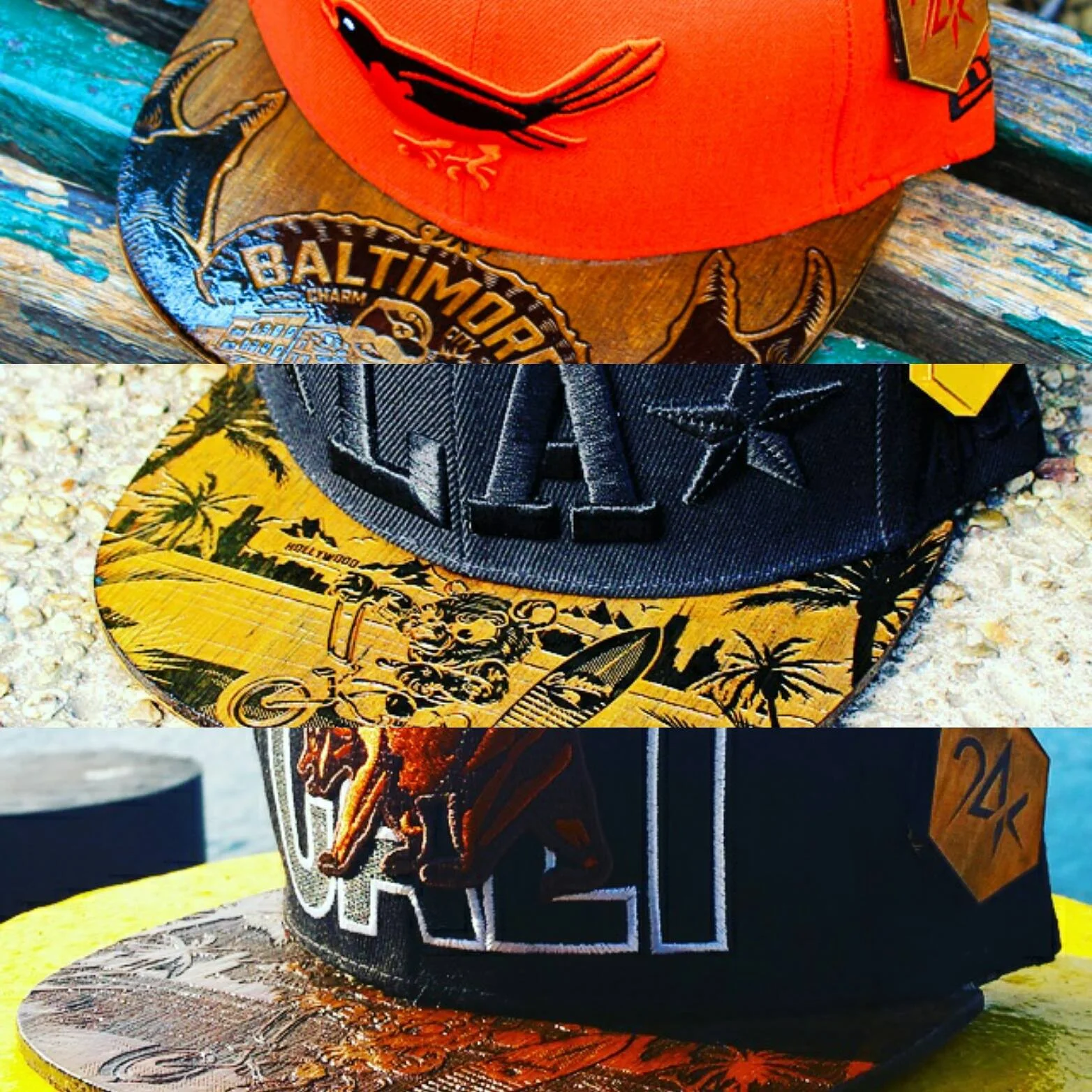 24K Wood Etched Brims Hats San Diego, CA