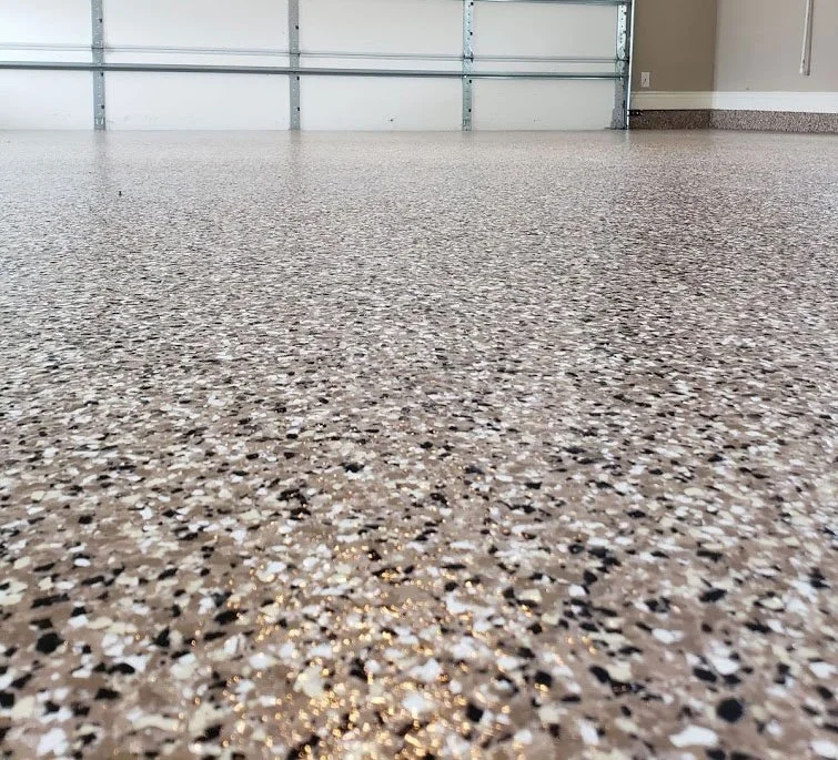 metal flakes epoxy garage in Westport CT