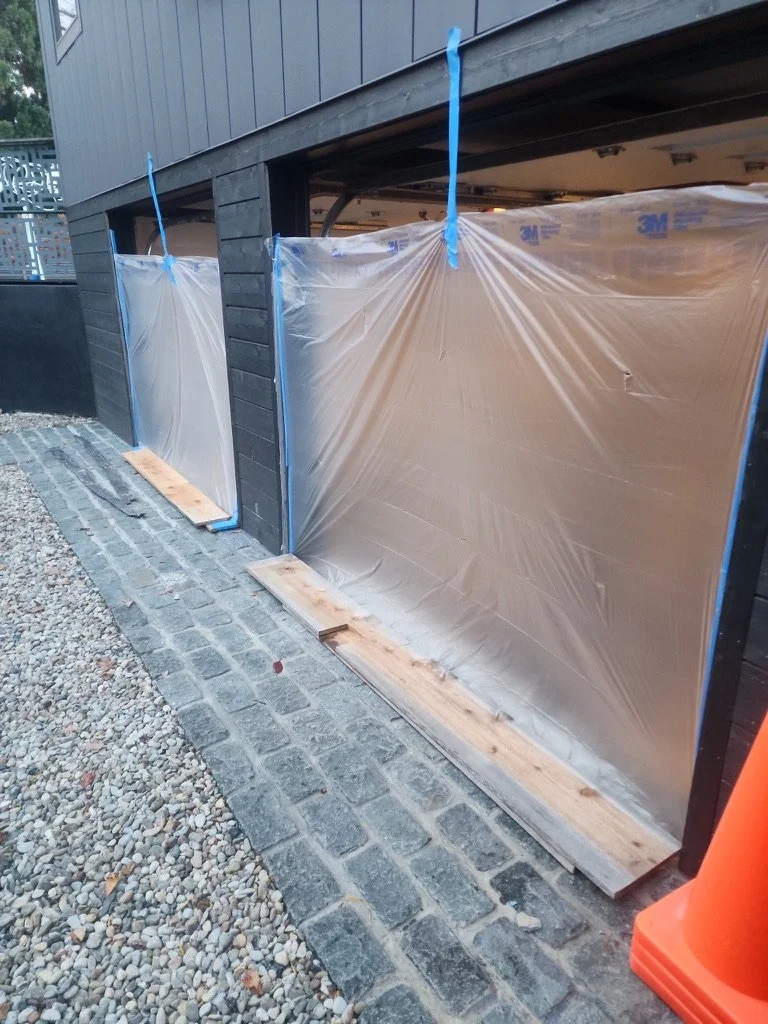 garage doors sealed for epoxy coating application