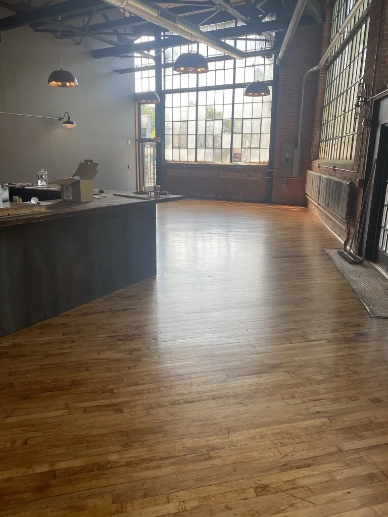 The same warehouse floor after refinishing with a natural oil-based finish, Norwalk, CT