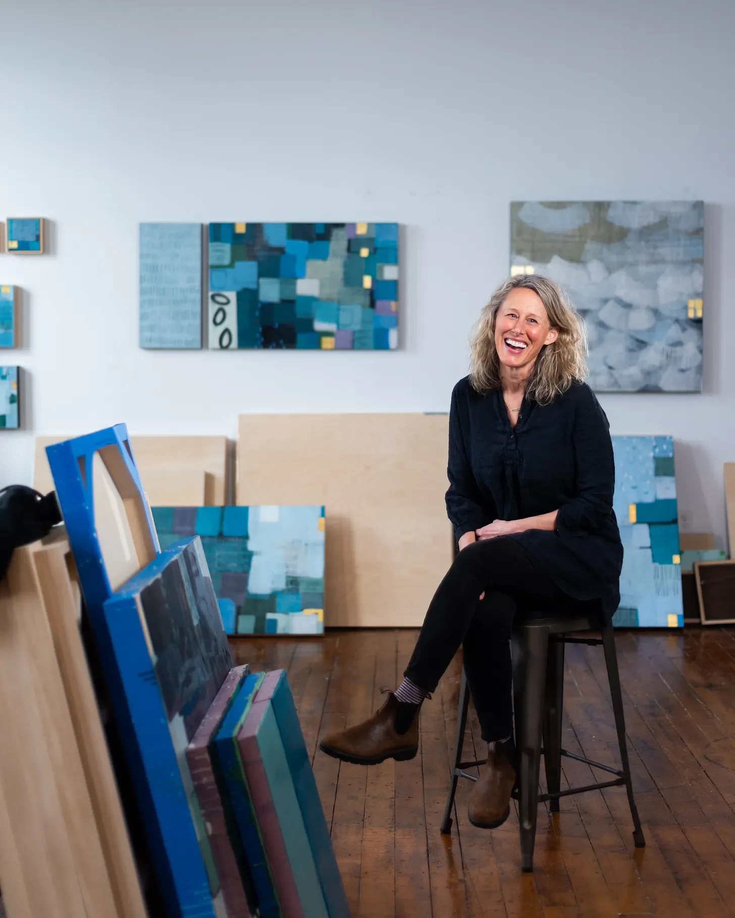 encaustic artist painting studio being interviewed