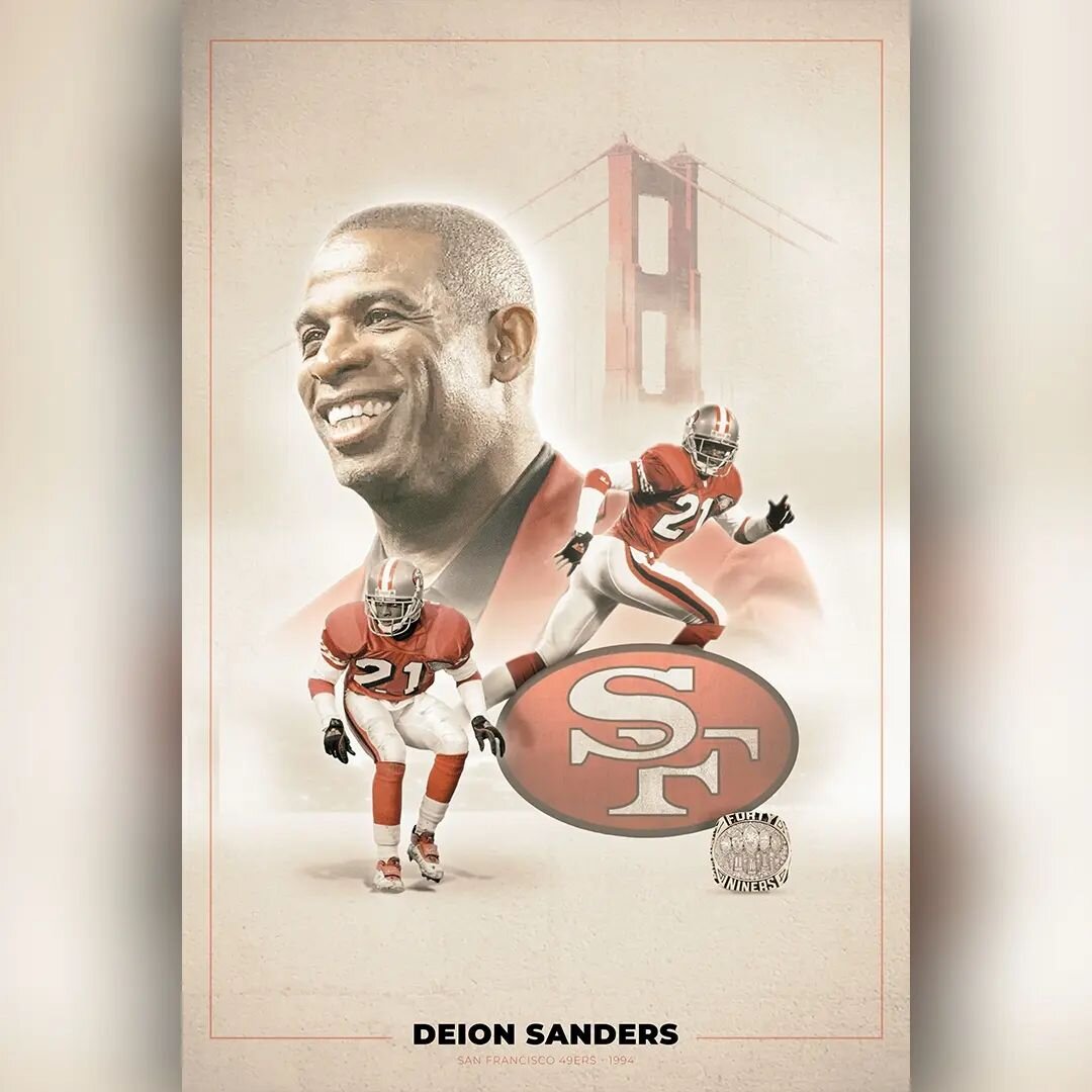My poster design of Mr. Primetime himself back on the 49ers in those cool red jerseys with the drop shadows... #sportsdesigner #photoshop #nostalgic