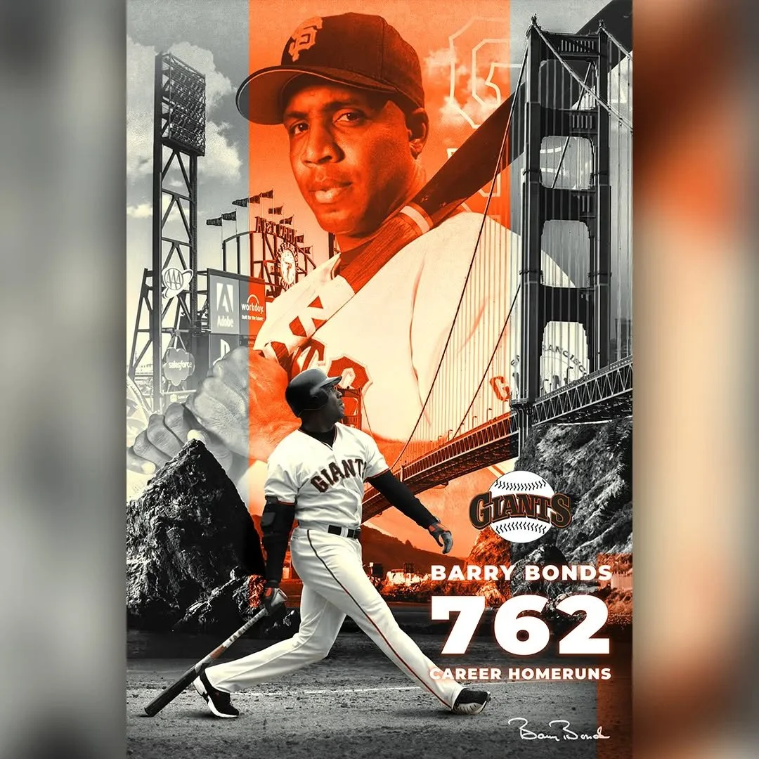Designing another throwback poster since the Homerun Derby was a couple days ago. Here is one guy that was known to hit the longball and made everyone a fan in SF. Mr. Barry Bonds.  #designer #homerunking #mlb #sportsdesigner #nostalgic