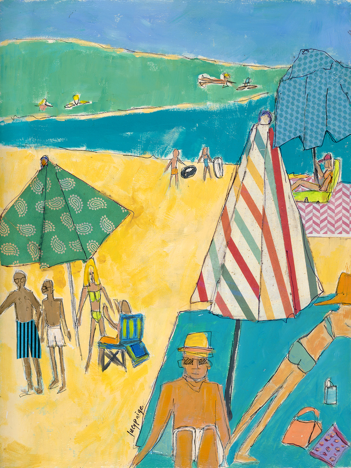lucy paige artist key west beach day series collage Laying Out.jpg