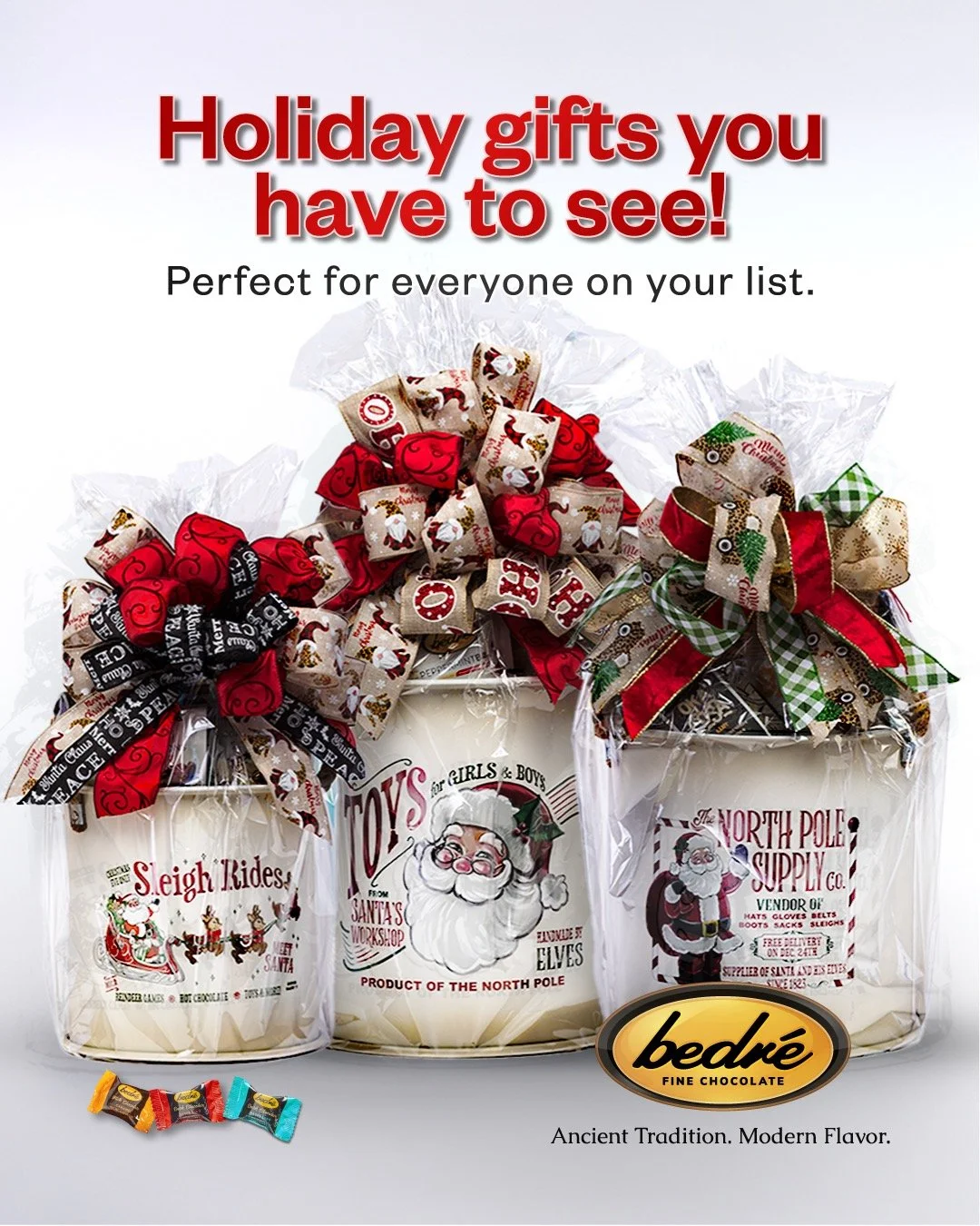 Bedr&eacute; Fine Chocolate is OFFICIALLY at the @okcpopups! 🤩🍫🎅🏼

For the first time ever, see Bedr&eacute;&rsquo;s massive online holiday gifting assortment in person this weekend only. Baskets, Boxes, Planters, Tins &amp; more&hellip;brimming 