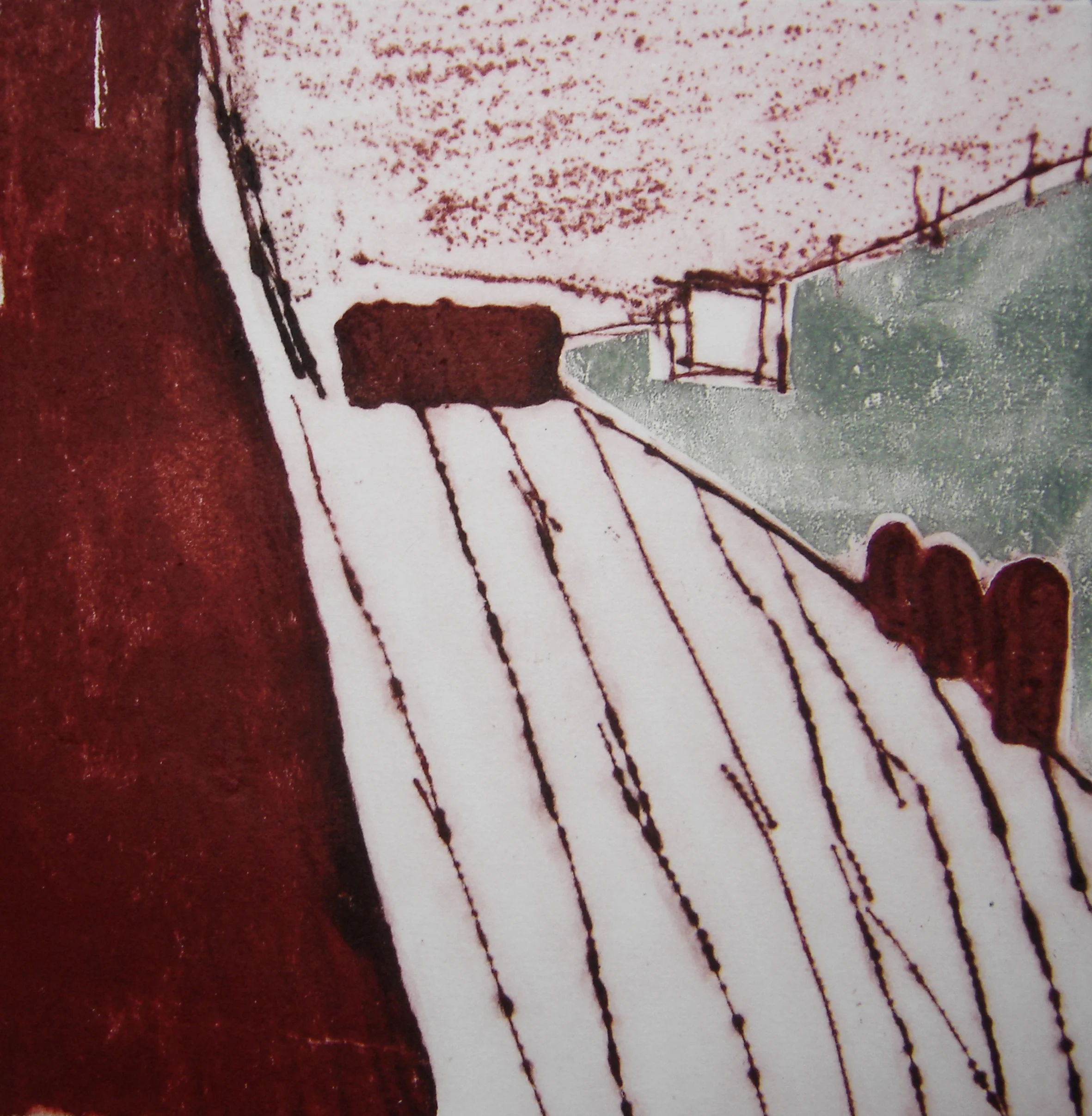Five Acre Field Carborundum, drypoint and monotype, 25.5 x 25cm, edition of 3, 2012