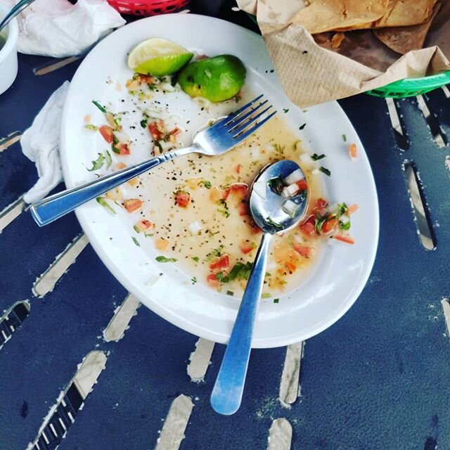 I should have taken the before picture,but this was  the aftermath of the shrimp ceviche I never miss on the island. What's your favorite food must have when you travel?