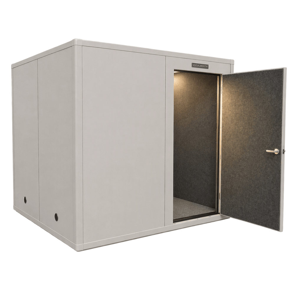8x8 White Laminate w Lighting VocalBooth Recommended sound isolation booth for Scientific Testing