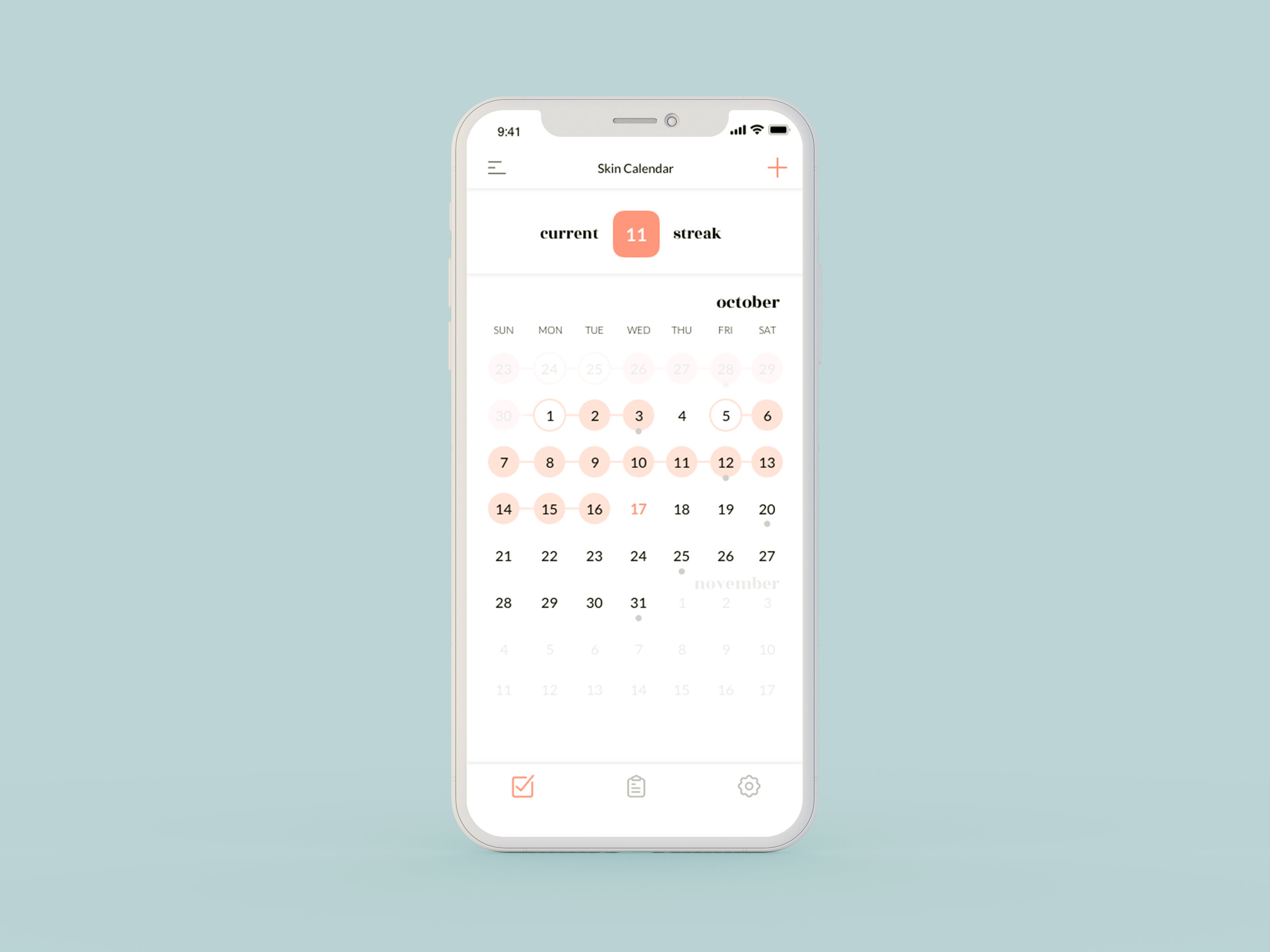 A daily log for your skincare routine. Keep the streak going!