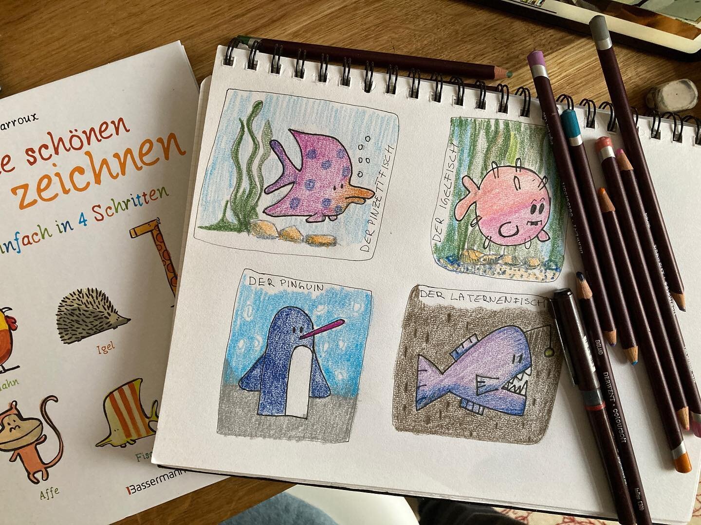 Covid &amp; self isolation. Passing time teaching via video call how to draw fishes and other animals&hellip; 

#covid #drawing #fun