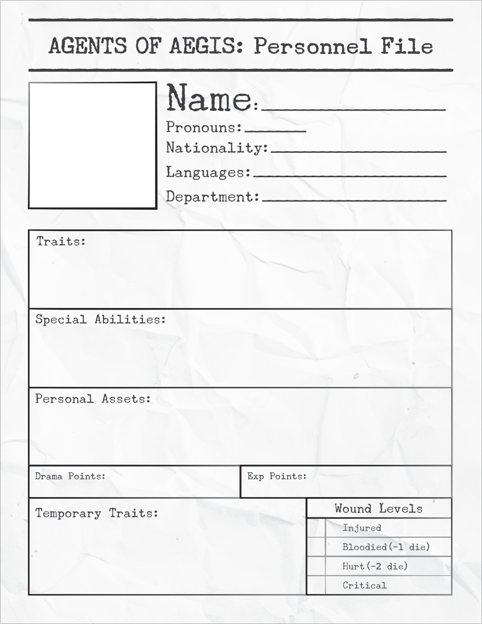 Agents of AEGIS Character and Base Sheets