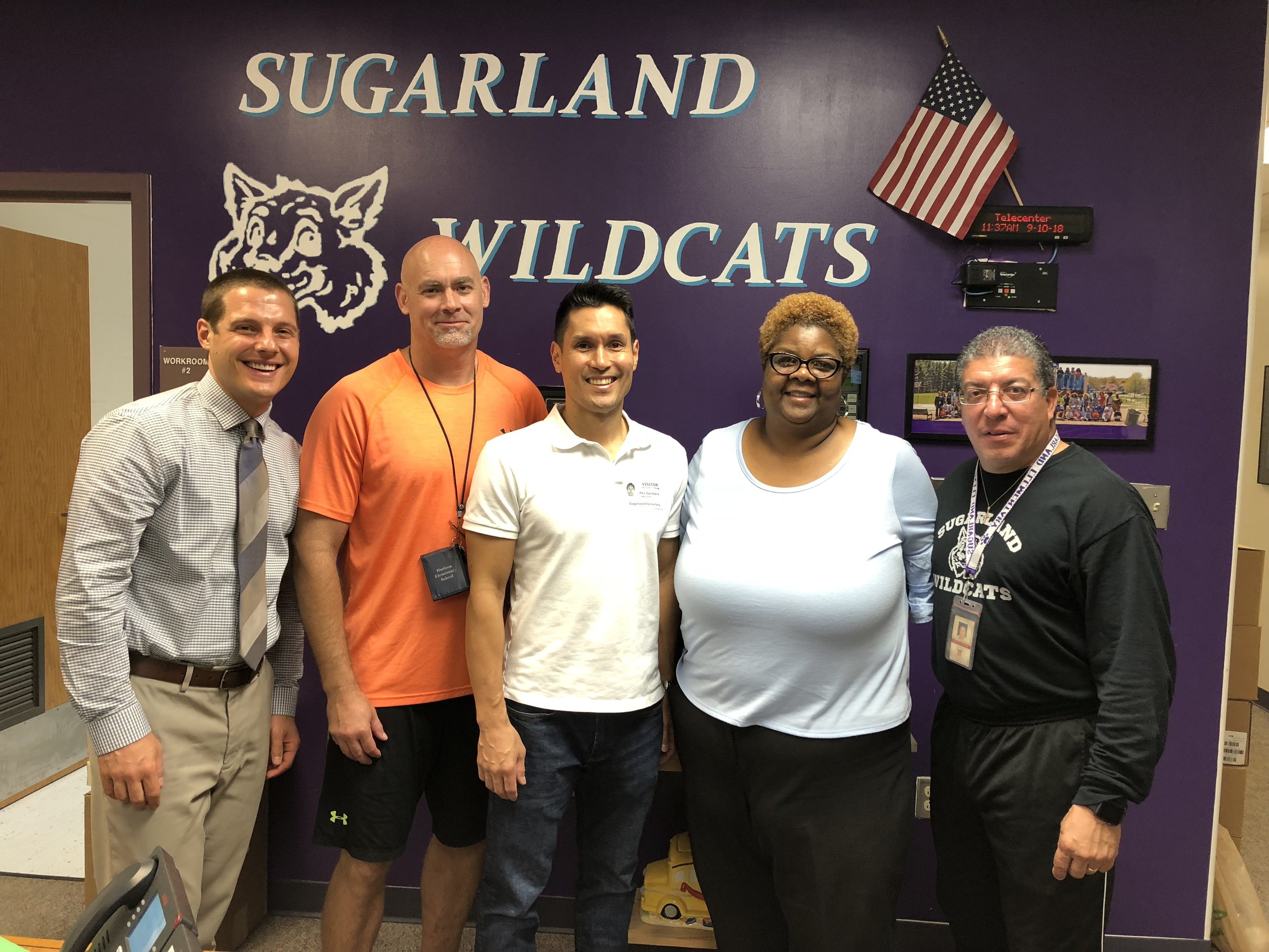 (Left to Right) Dr. Mihalik (AP), Mr. Funkhouser (PE), Ken Savittiere (K12AF & FCFRD), Dr. Brady (P), Mr. Cortes (PE) Slide Show/Video’s - PE Class, Soccer Club, Basketball Club and Fitness Club